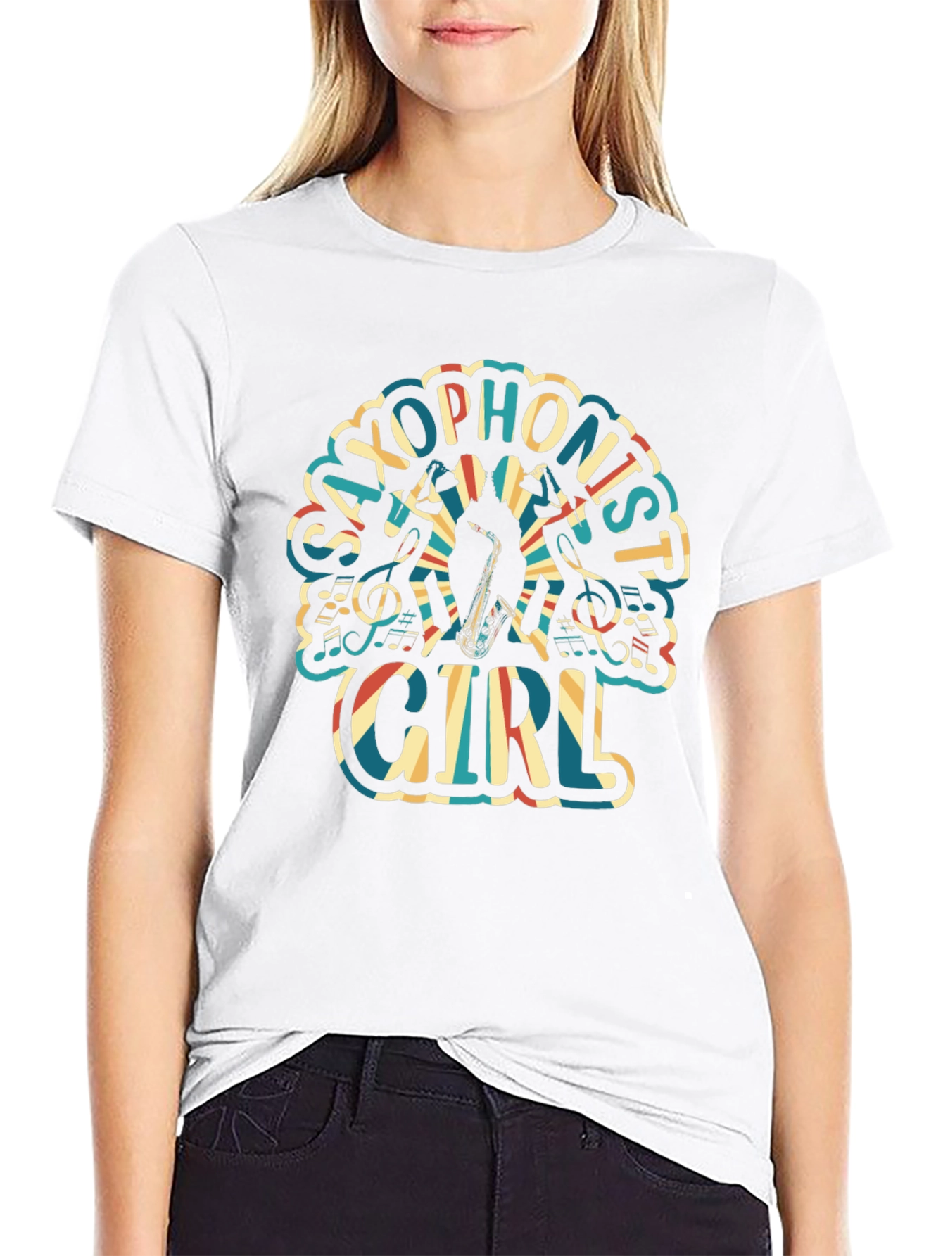 Saxophonist Girl Graphic Tee - Unisex Black T-Shirt