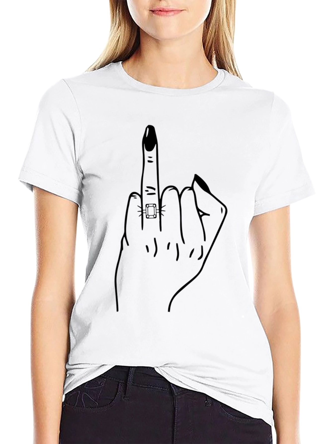 Middle Finger Gesture Graphic T-Shirt - Edgy Style