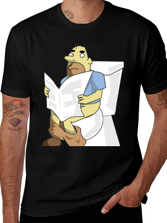 Humorous Cartoon Man on Toilet T-Shirt