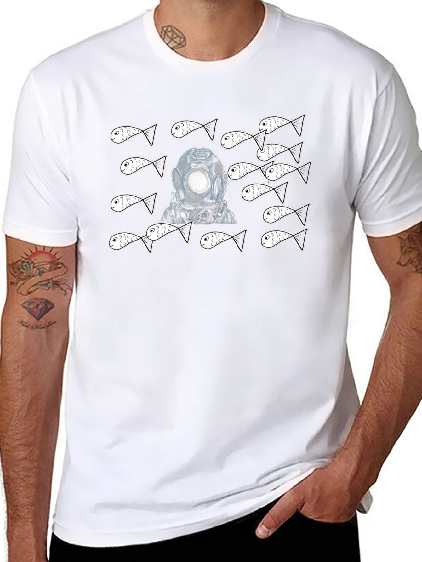 Diver & Fish Graphic Tee - Black