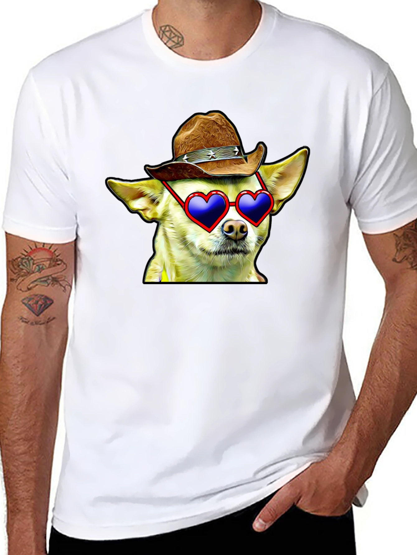 Cowboy Chihuahua T-Shirt - Heart Sunglasses Funny Tee