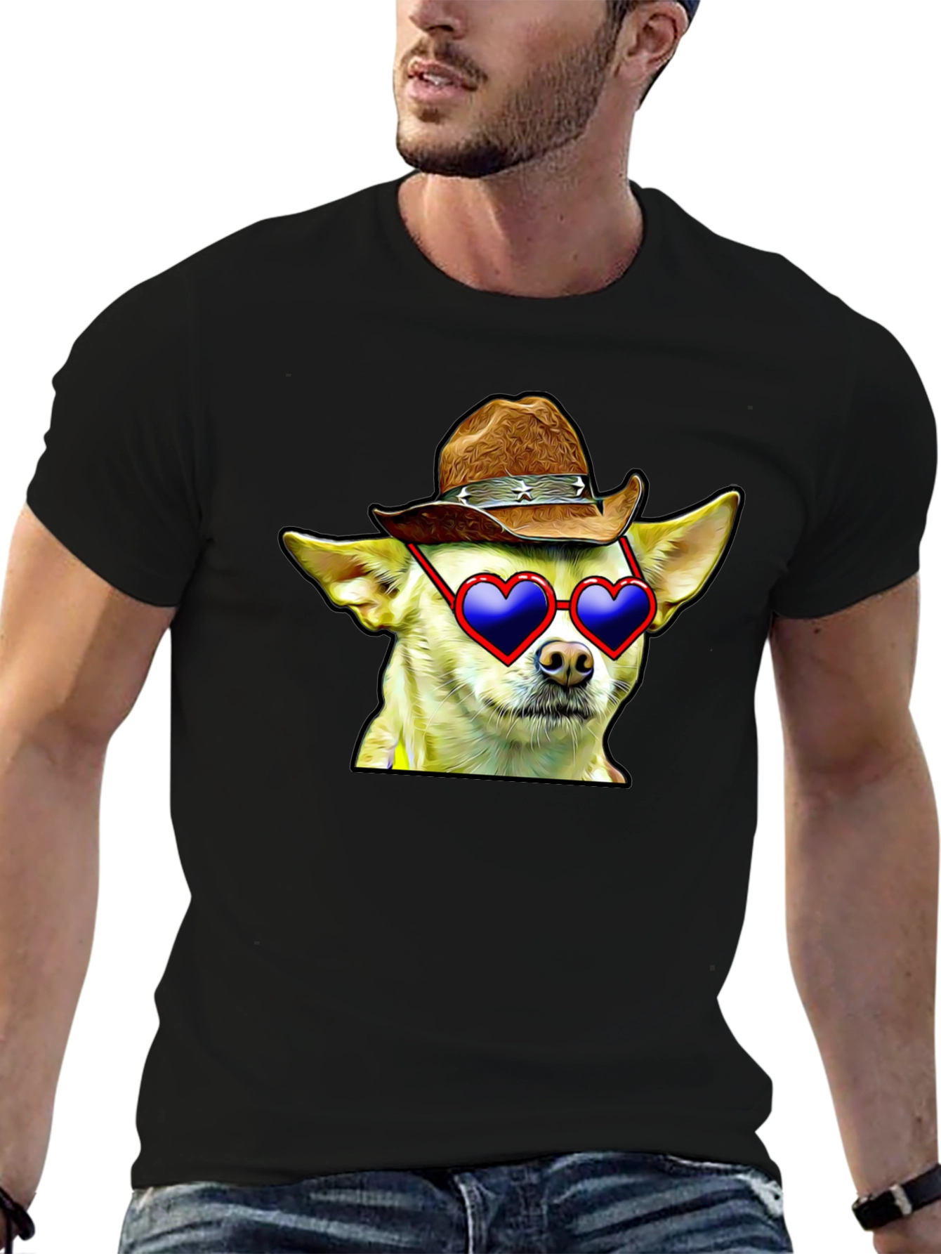 Cowboy Chihuahua T-Shirt - Heart Sunglasses Funny Tee