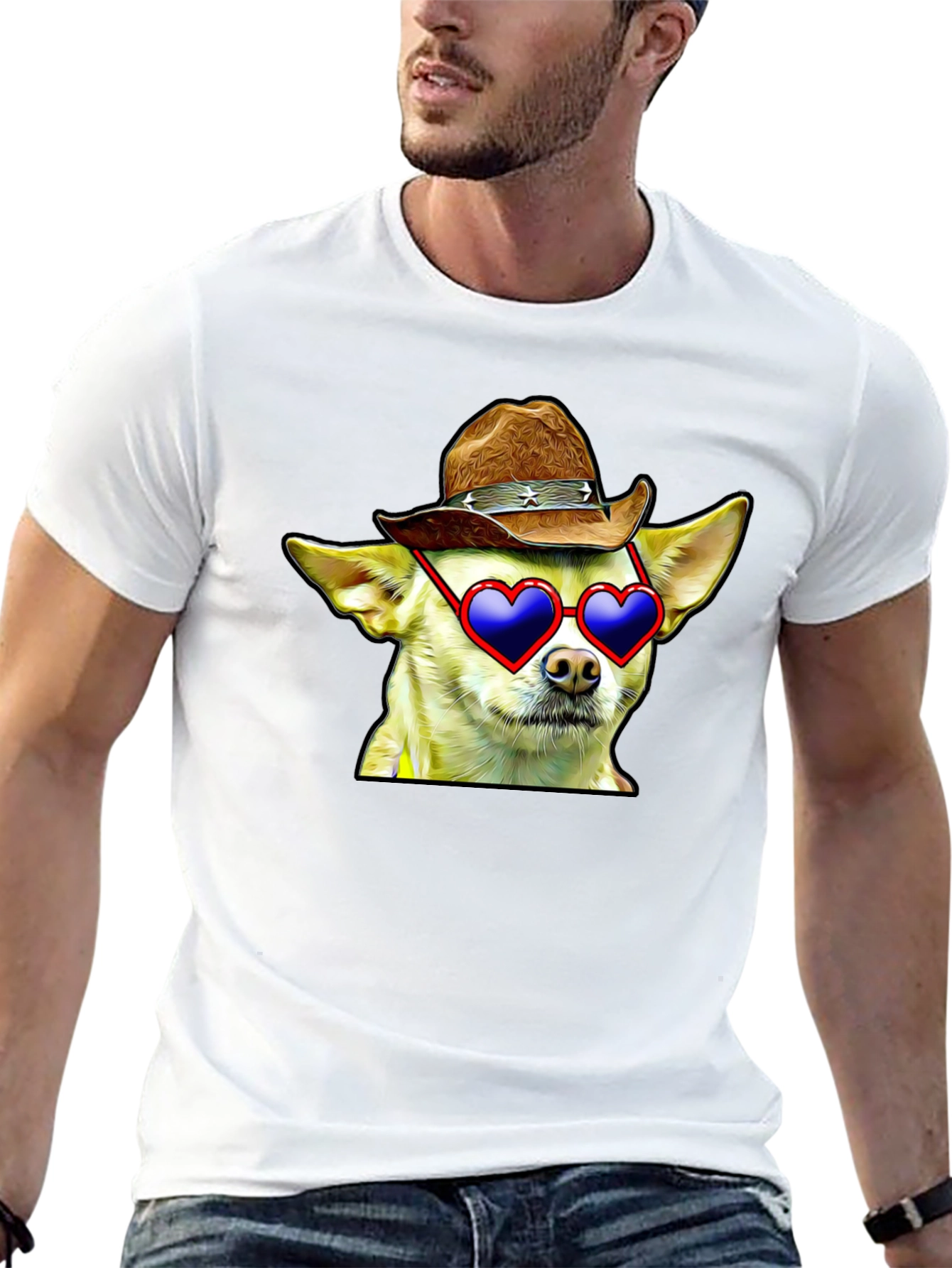Cowboy Chihuahua T-Shirt - Heart Sunglasses Funny Tee