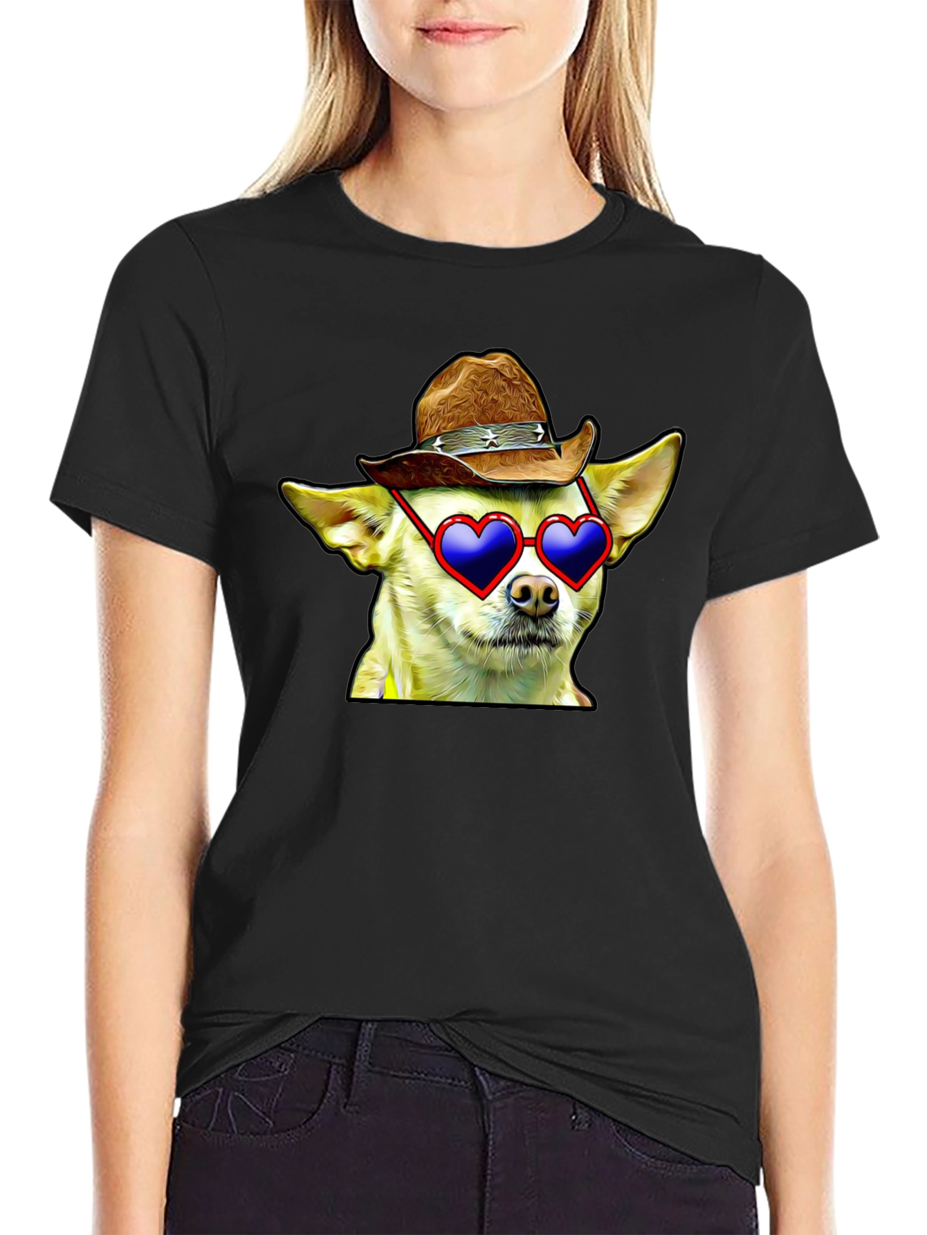 Cowboy Chihuahua T-Shirt - Heart Sunglasses Funny Tee