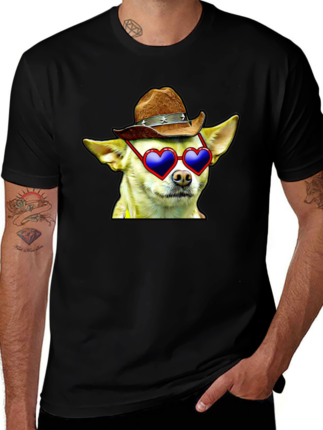 Cowboy Chihuahua T-Shirt - Heart Sunglasses Funny Tee