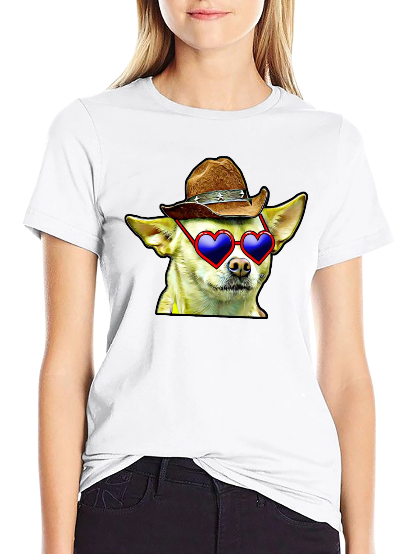 Cowboy Chihuahua T-Shirt - Heart Sunglasses Funny Tee