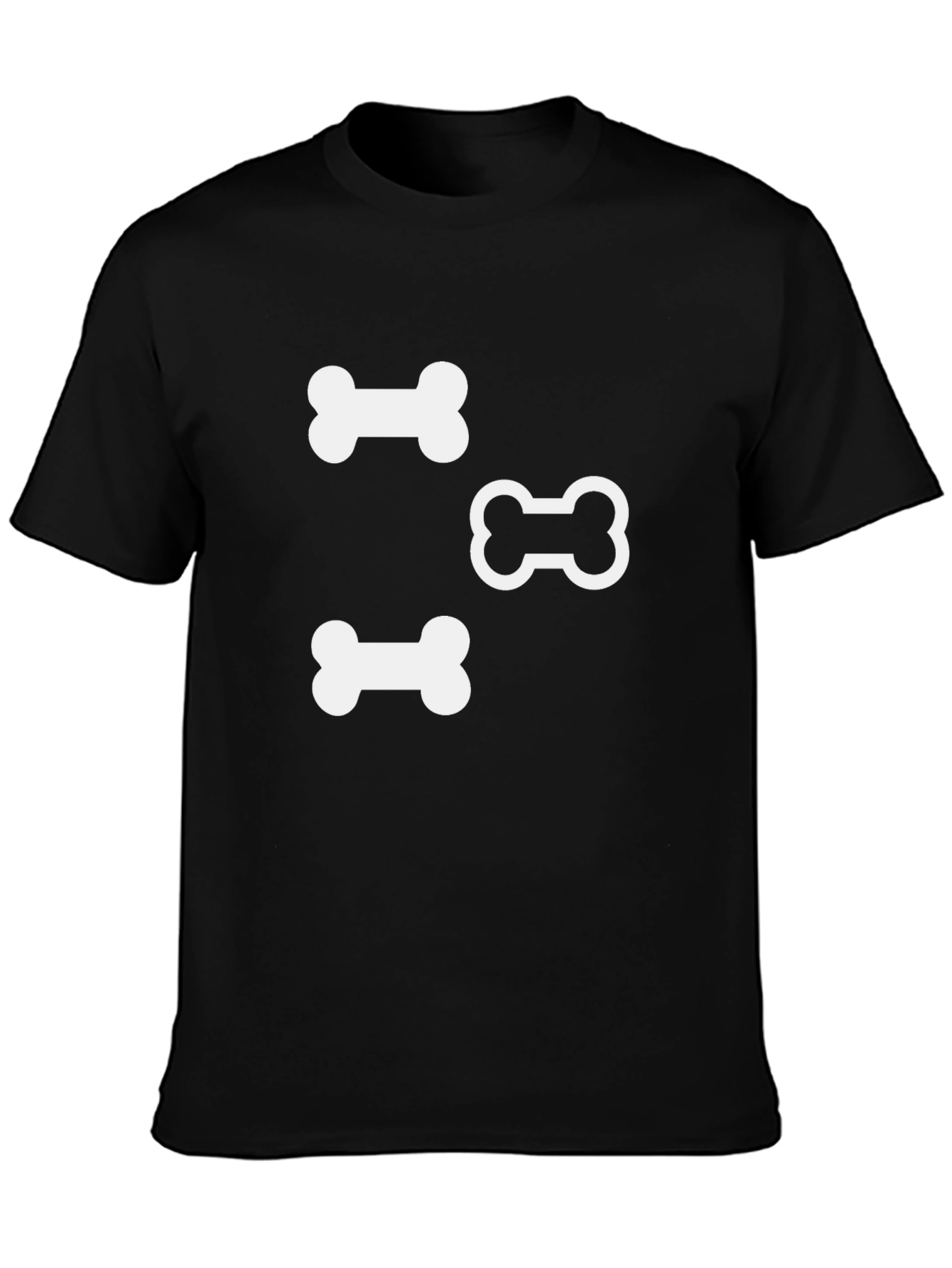 Dog Bone Print T-Shirt - Casual Black Tee