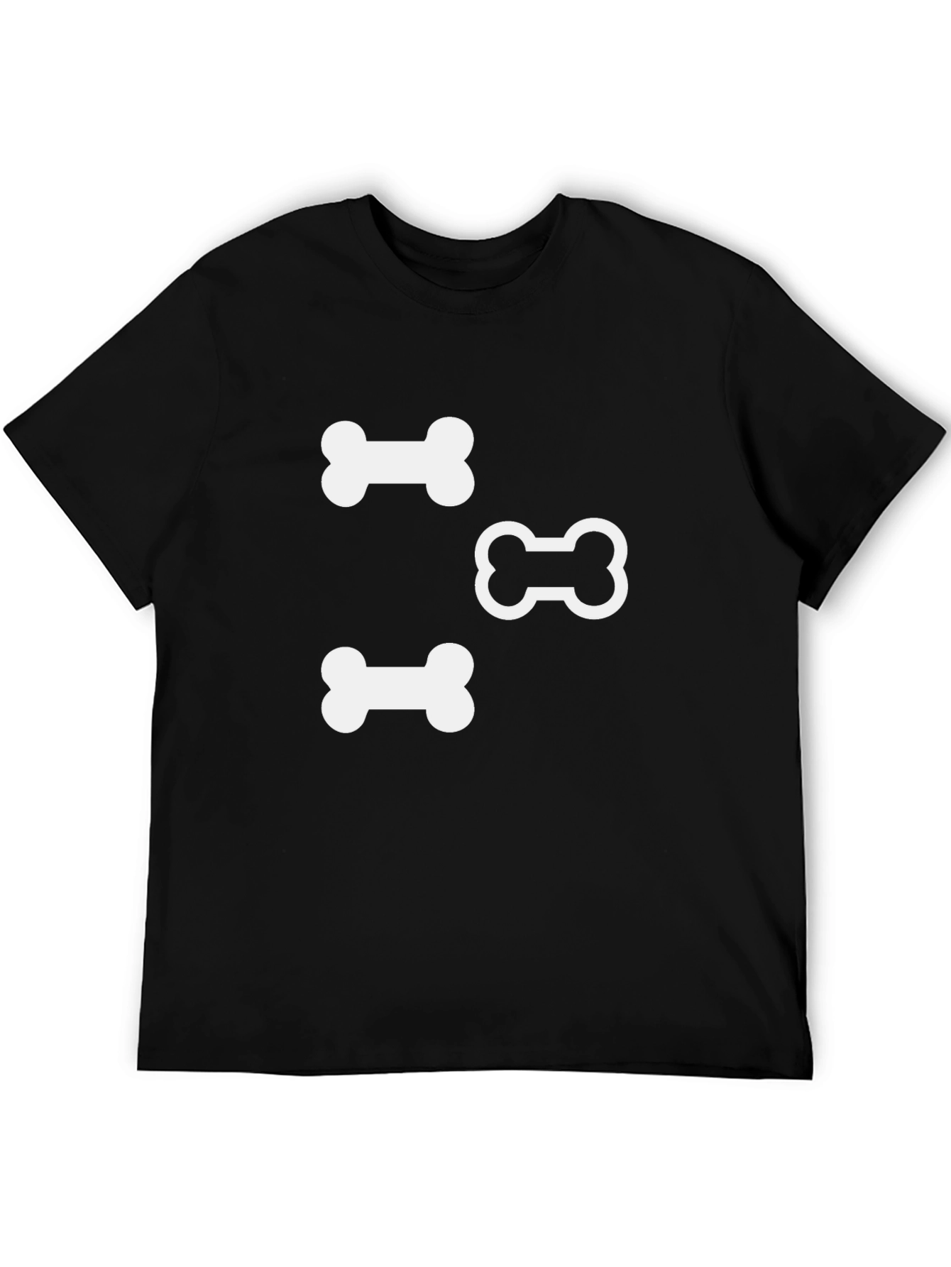 Dog Bone Print T-Shirt - Casual Black Tee