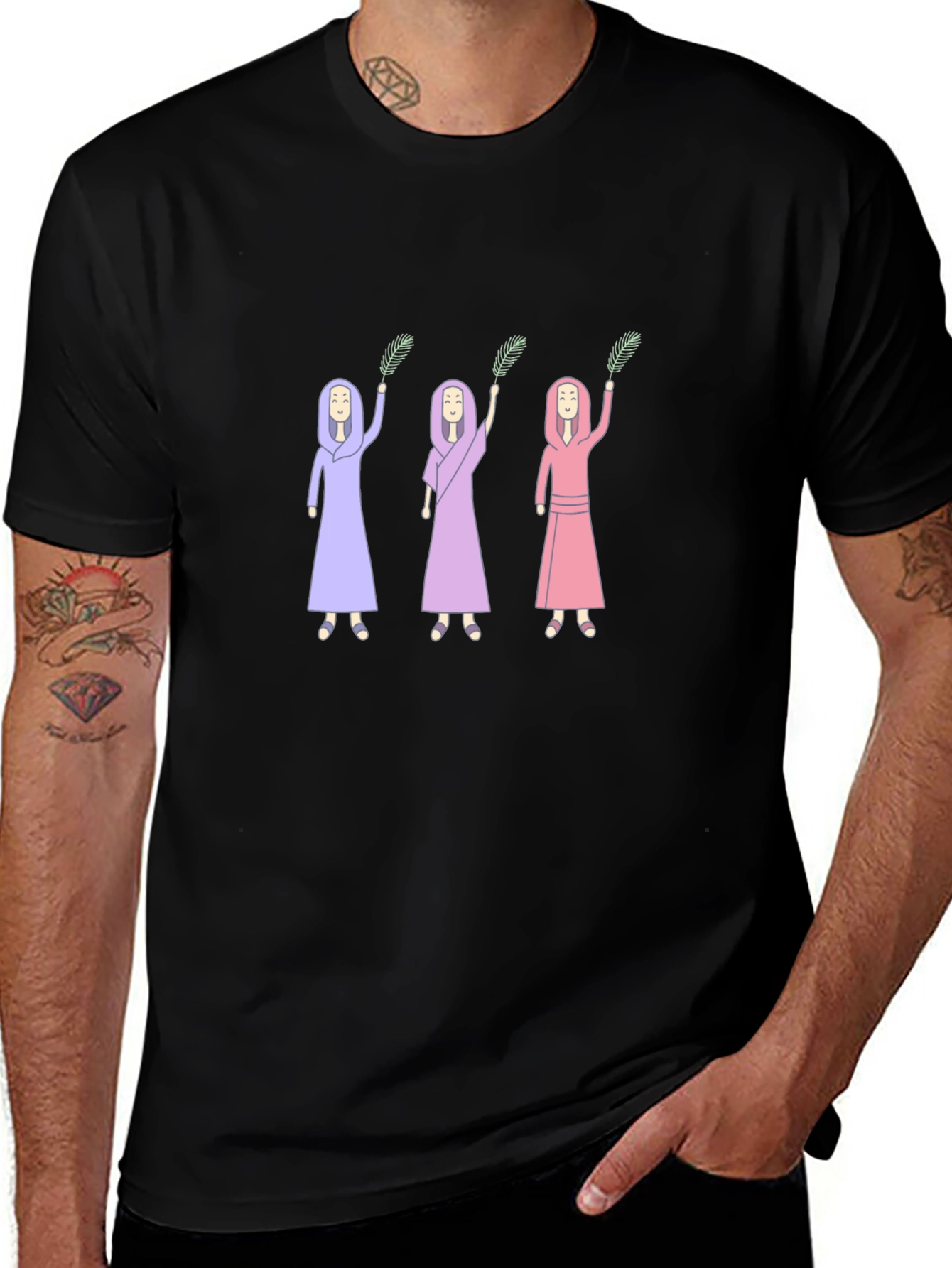 Black T-Shirt with Three Women Design
