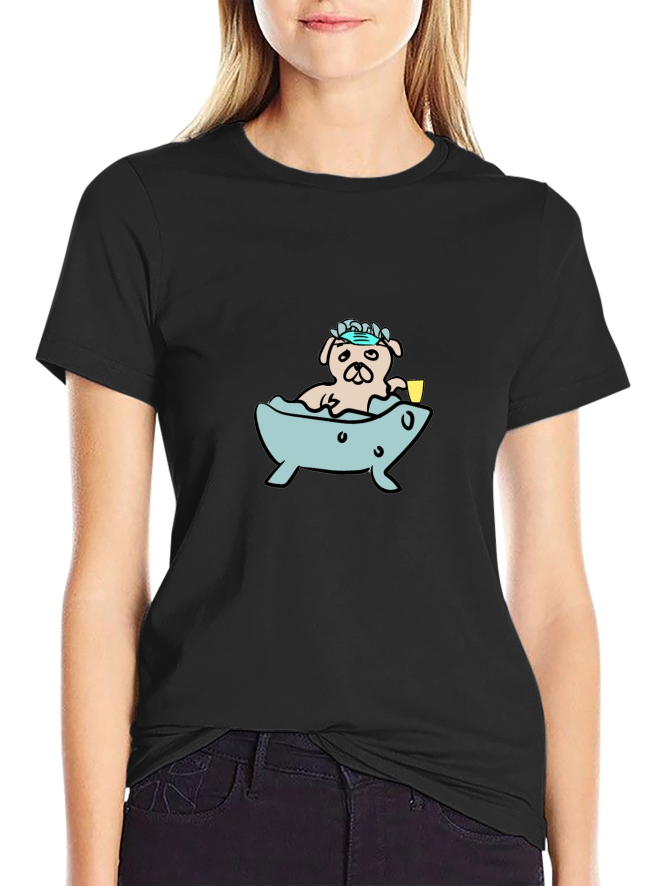 Pug in Tub T-Shirt - Cartoon Dog Tee