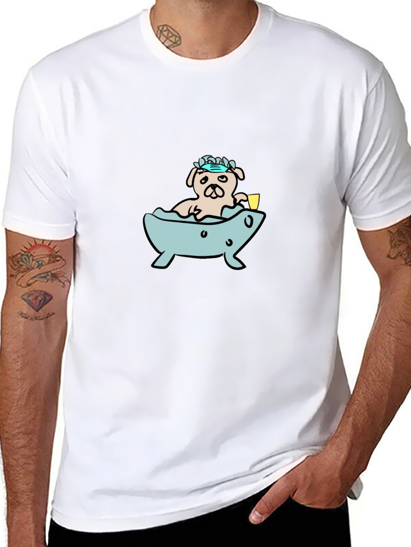 Pug in Tub T-Shirt - Cartoon Dog Tee