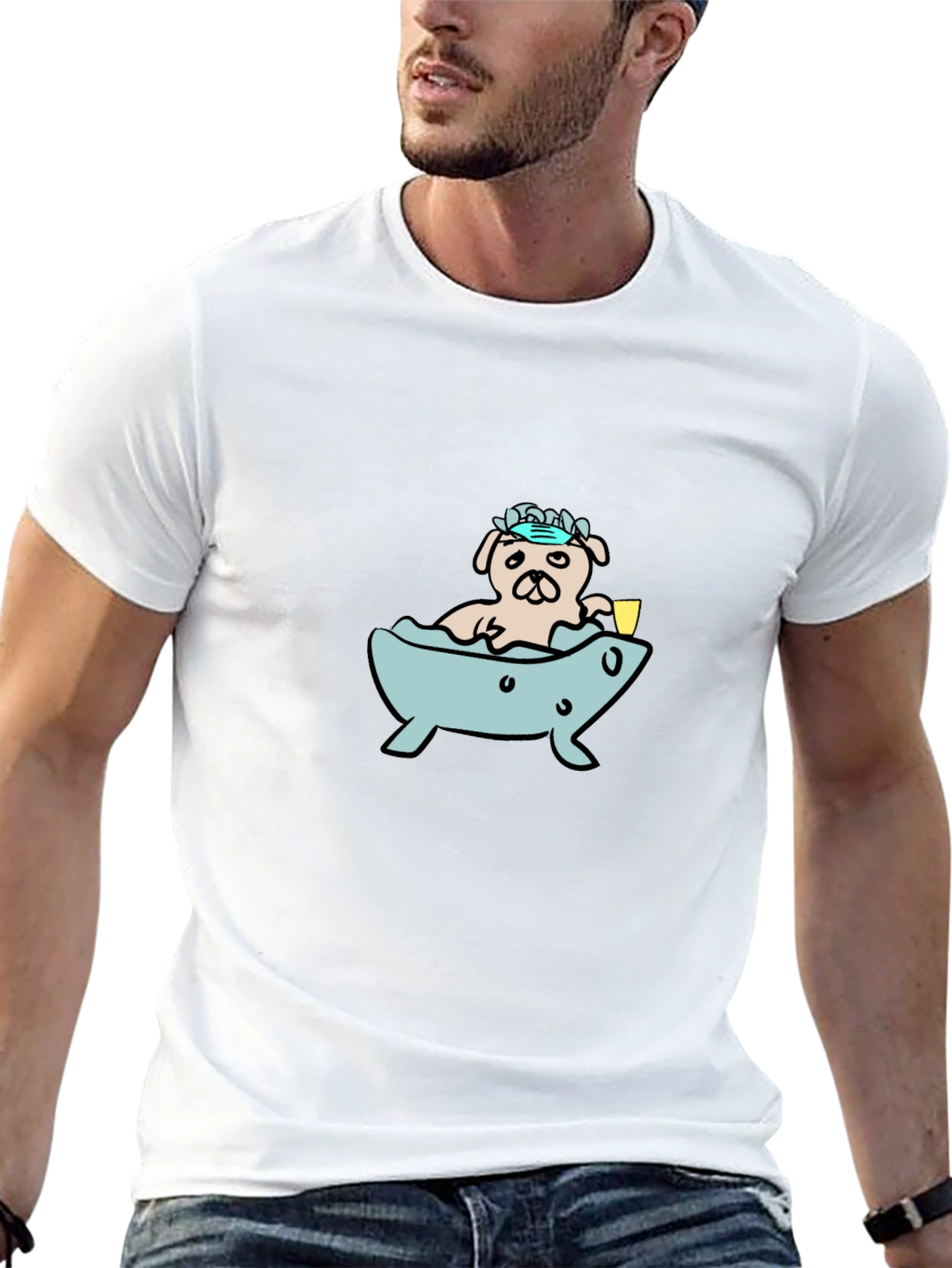 Pug in Tub T-Shirt - Cartoon Dog Tee