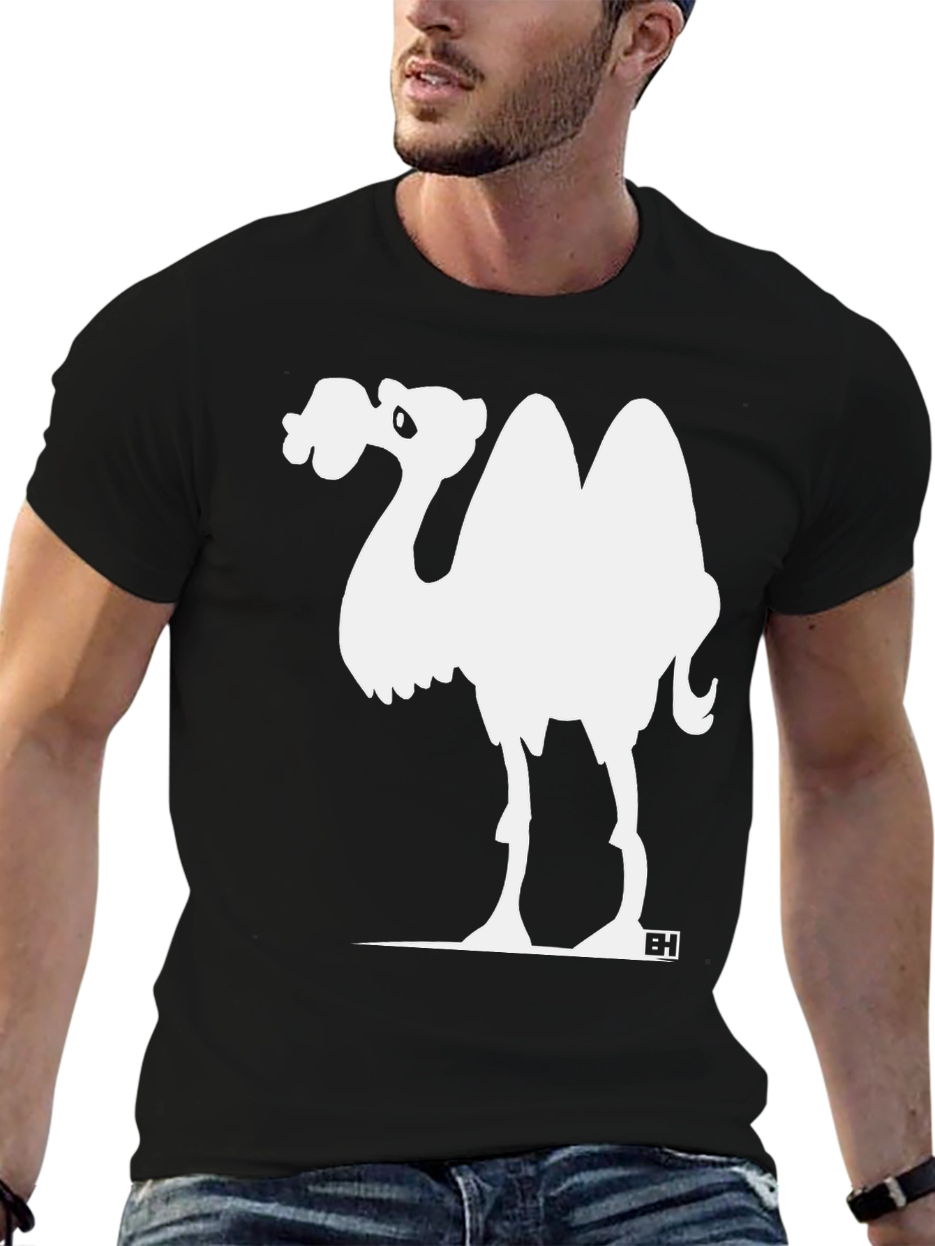 Camel Cartoon Graphic Tee - Black