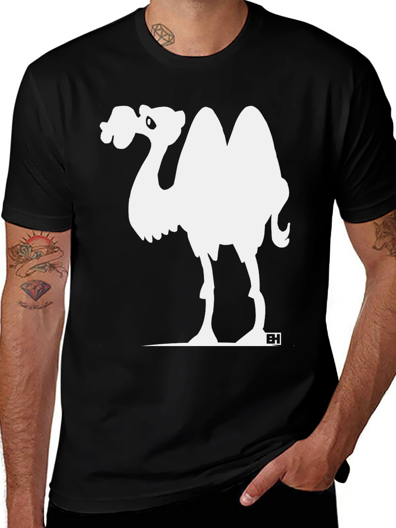 Camel Cartoon Graphic Tee - Black