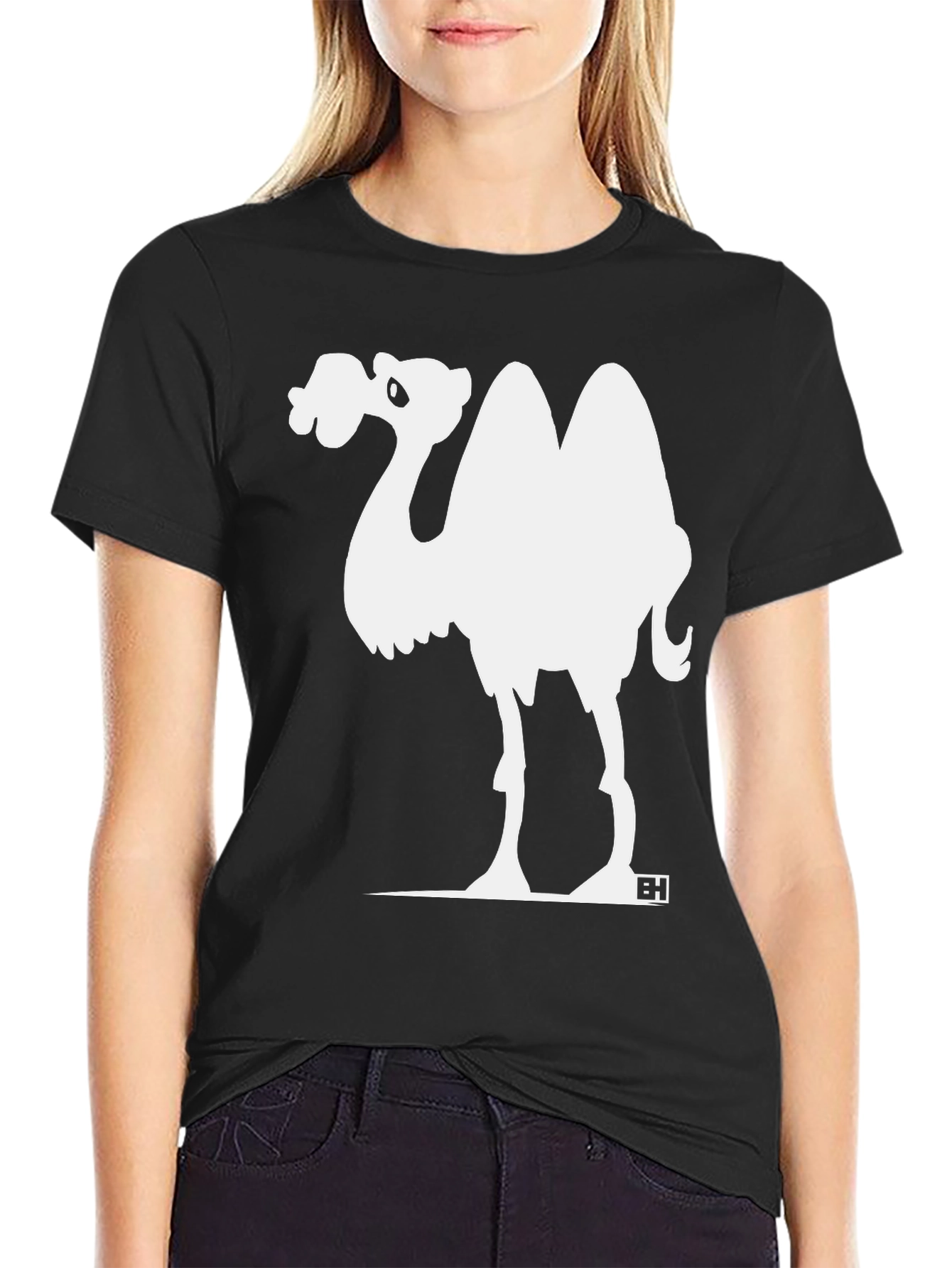 Camel Cartoon Graphic Tee - Black