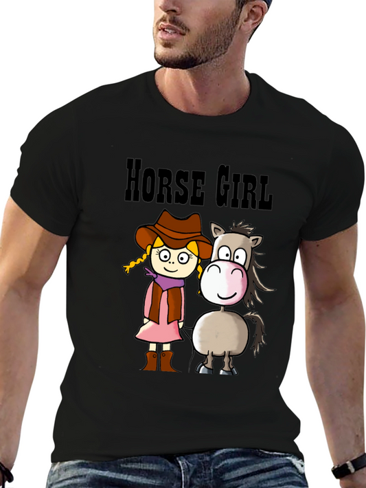 Horse Girl Cartoon T-Shirt - Cute Animal Tee