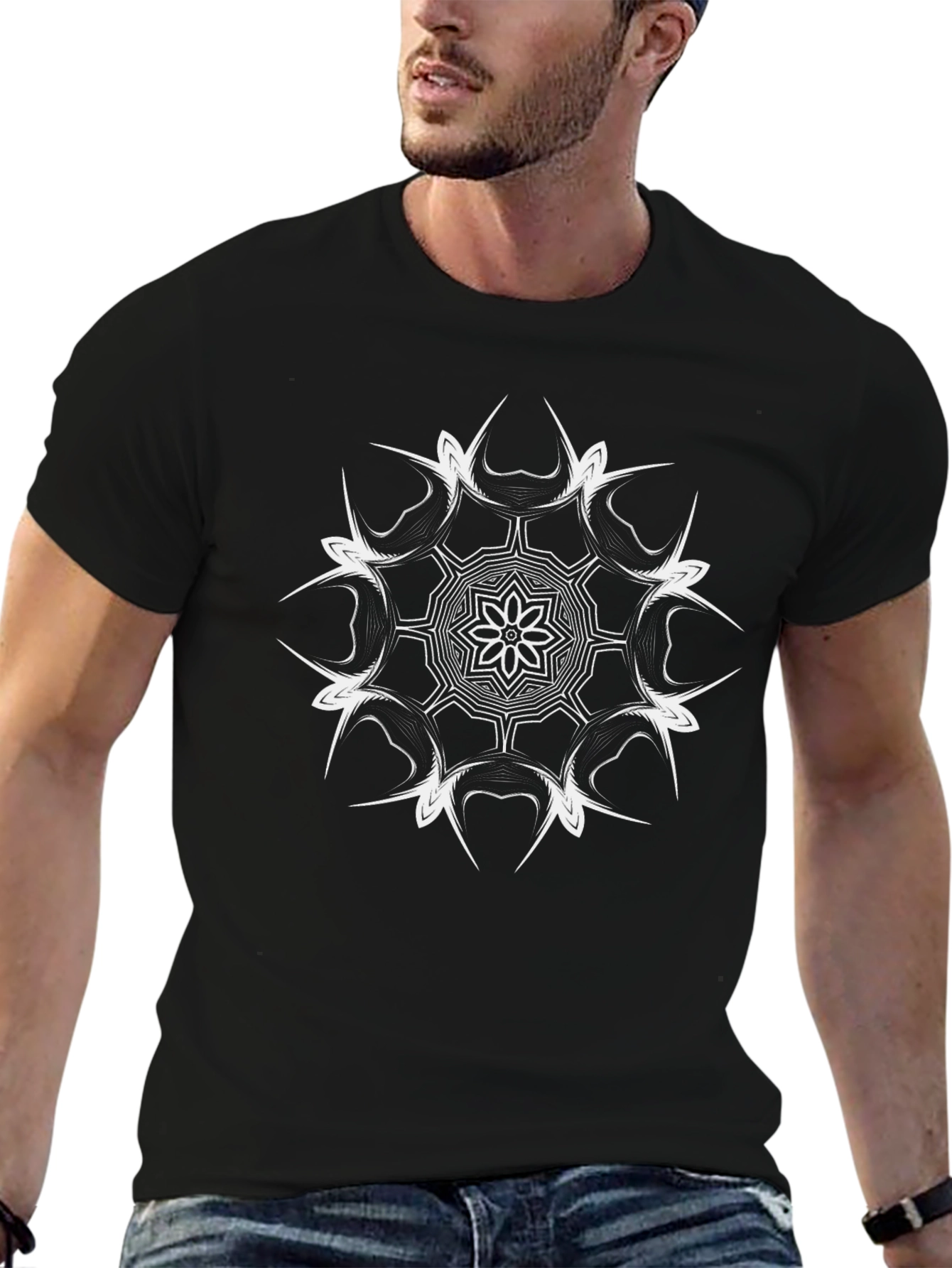 Abstract Mandala Graphic Black T-Shirt