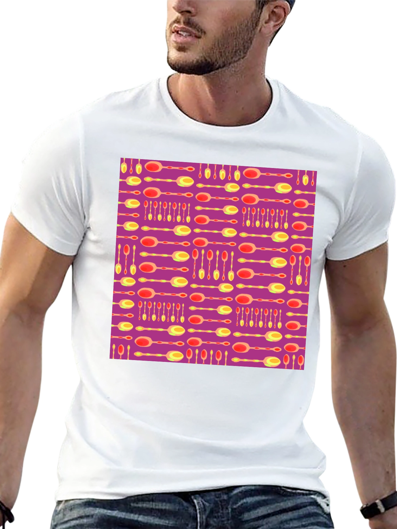 Funky Spoon Print Black T-Shirt