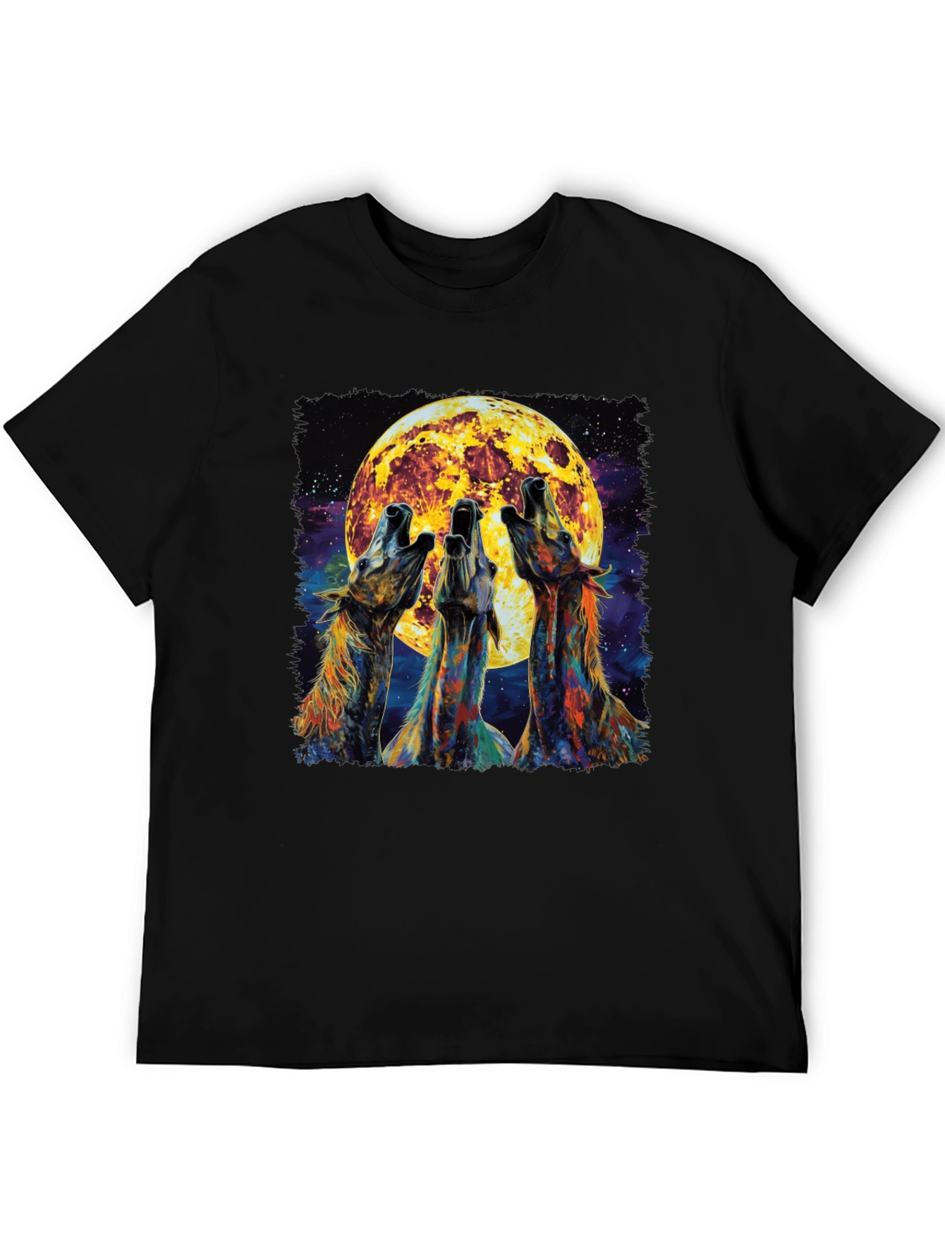 Howling Wolves Moon Graphic Tee - Black