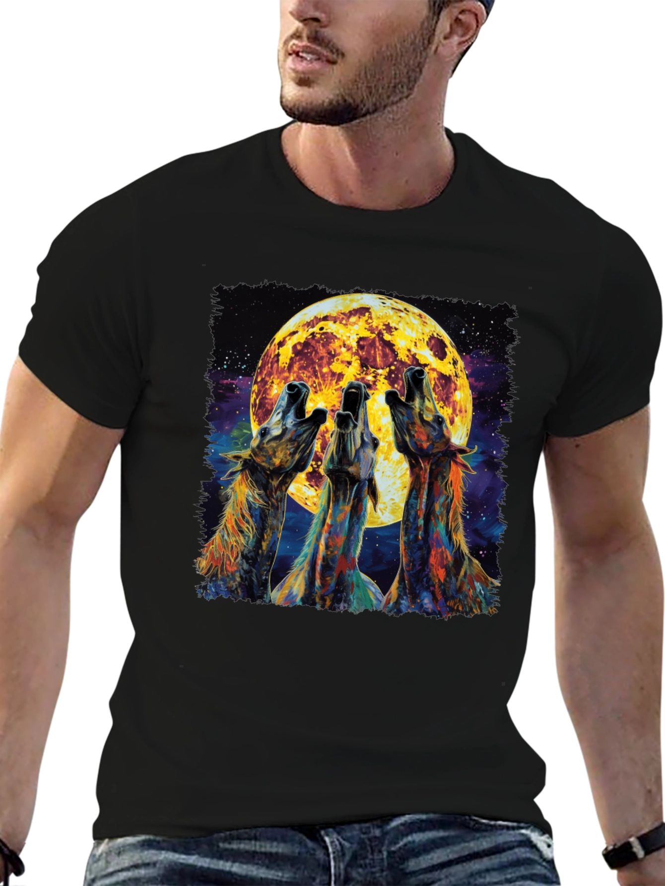 Howling Wolves Moon Graphic Tee - Black