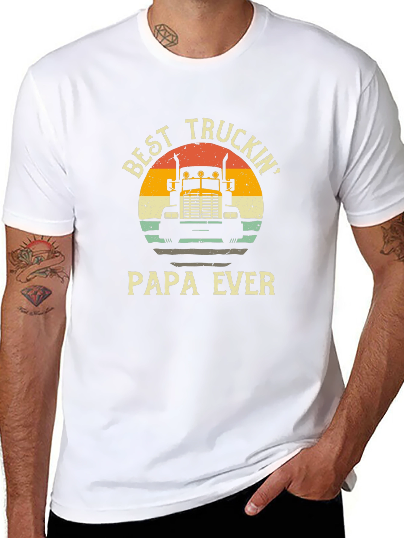 Best Truckin Papa Ever Black T-Shirt