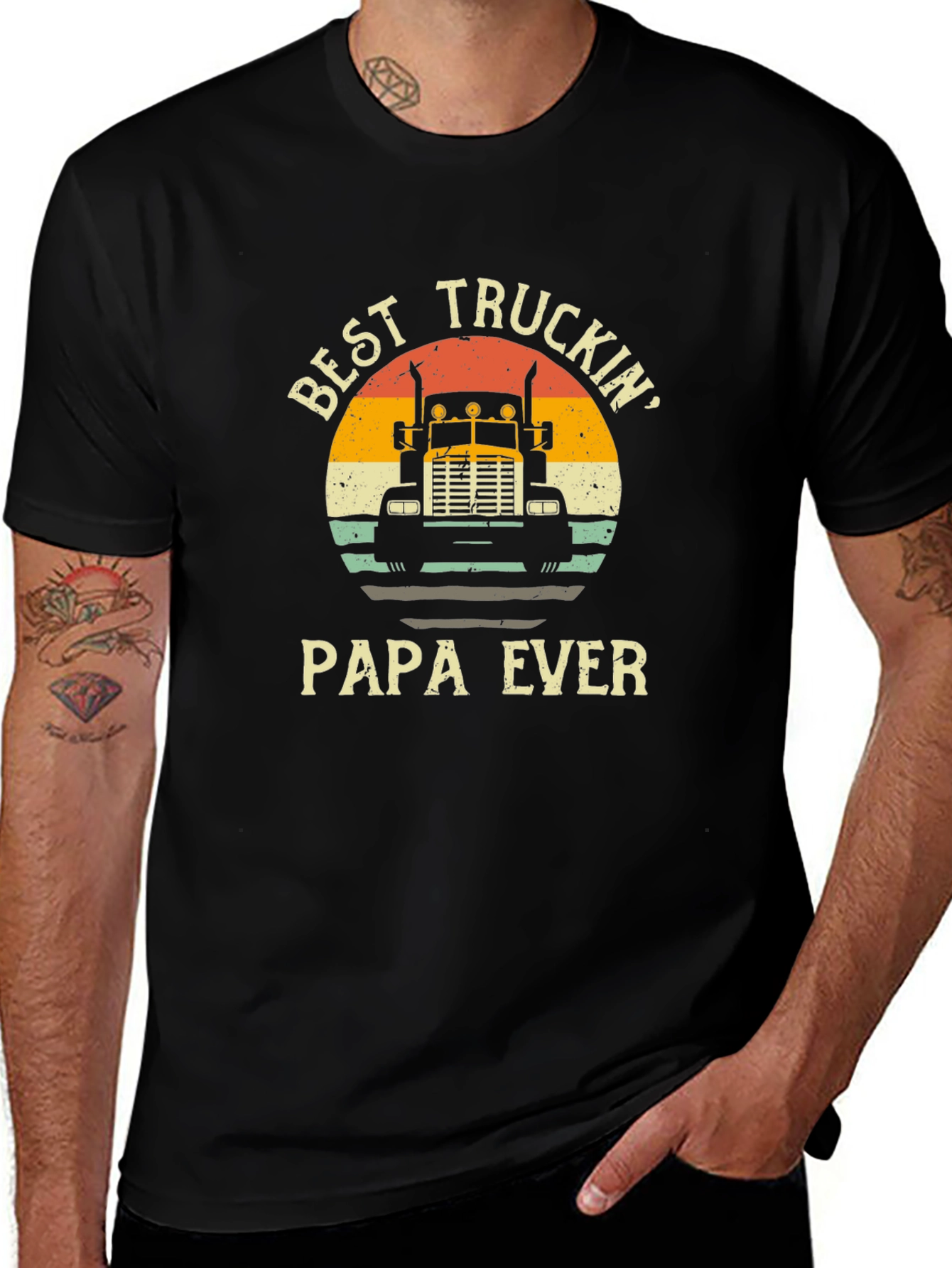 Best Truckin Papa Ever Black T-Shirt