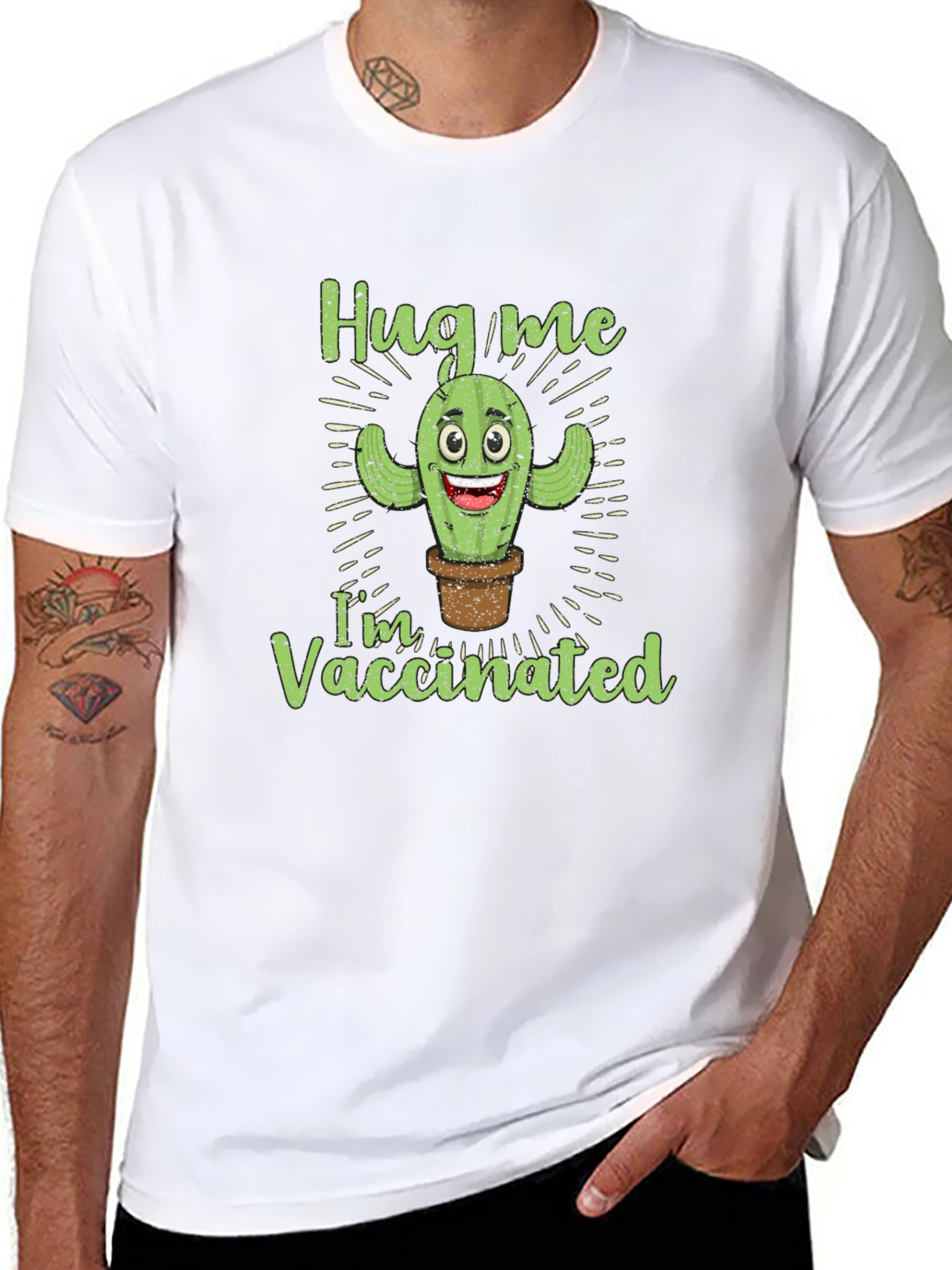 Hug Me Im Vaccinated Funny Cactus T-Shirt