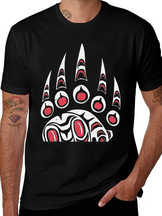 Bear Paw Print Graphic T-Shirt - Black
