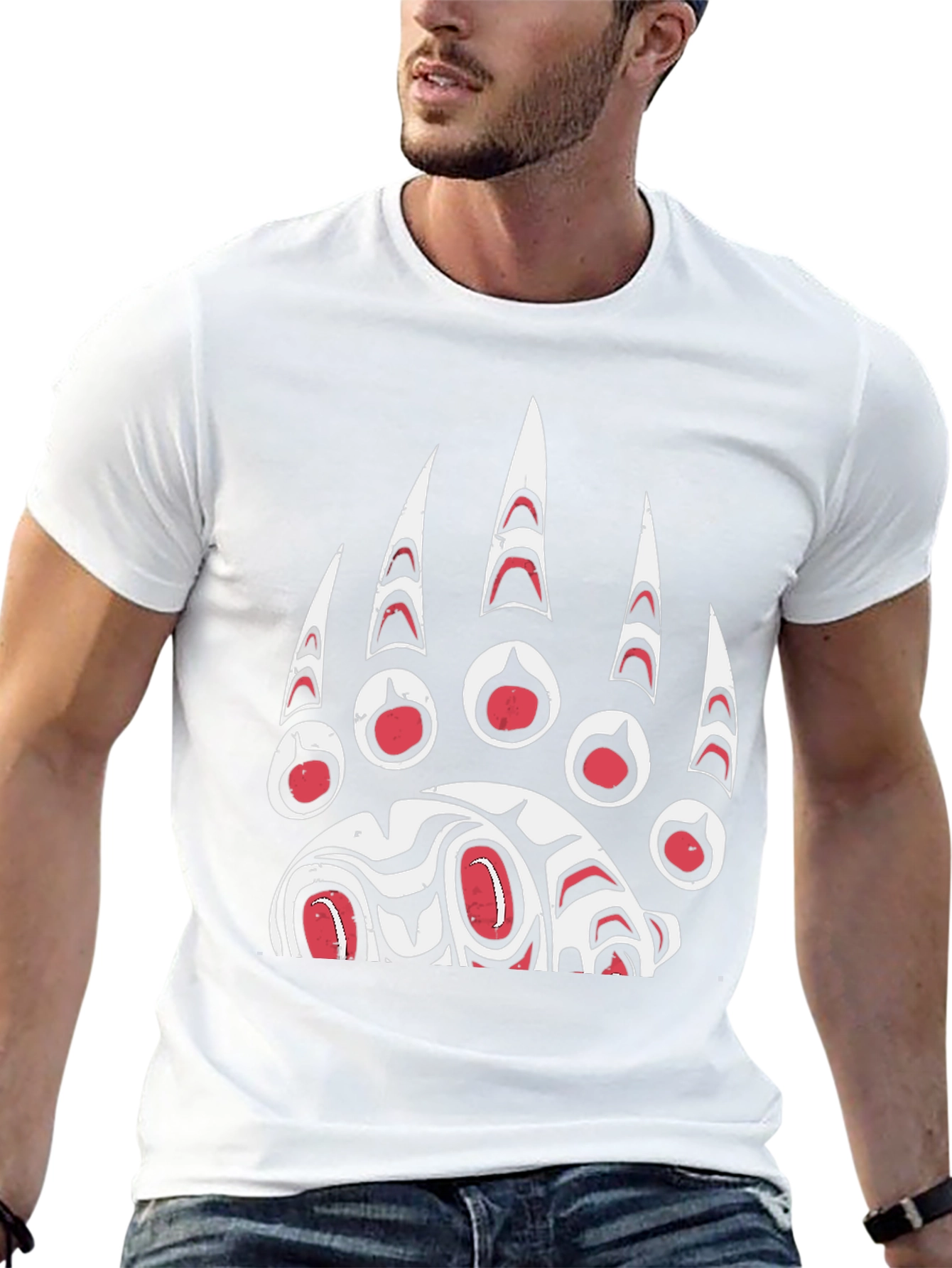 Bear Paw Print Graphic T-Shirt - Black