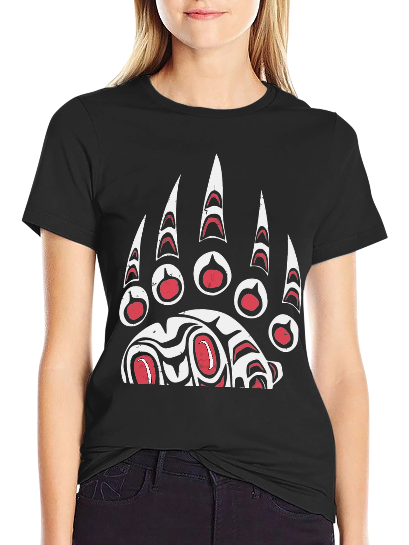 Bear Paw Print Graphic T-Shirt - Black