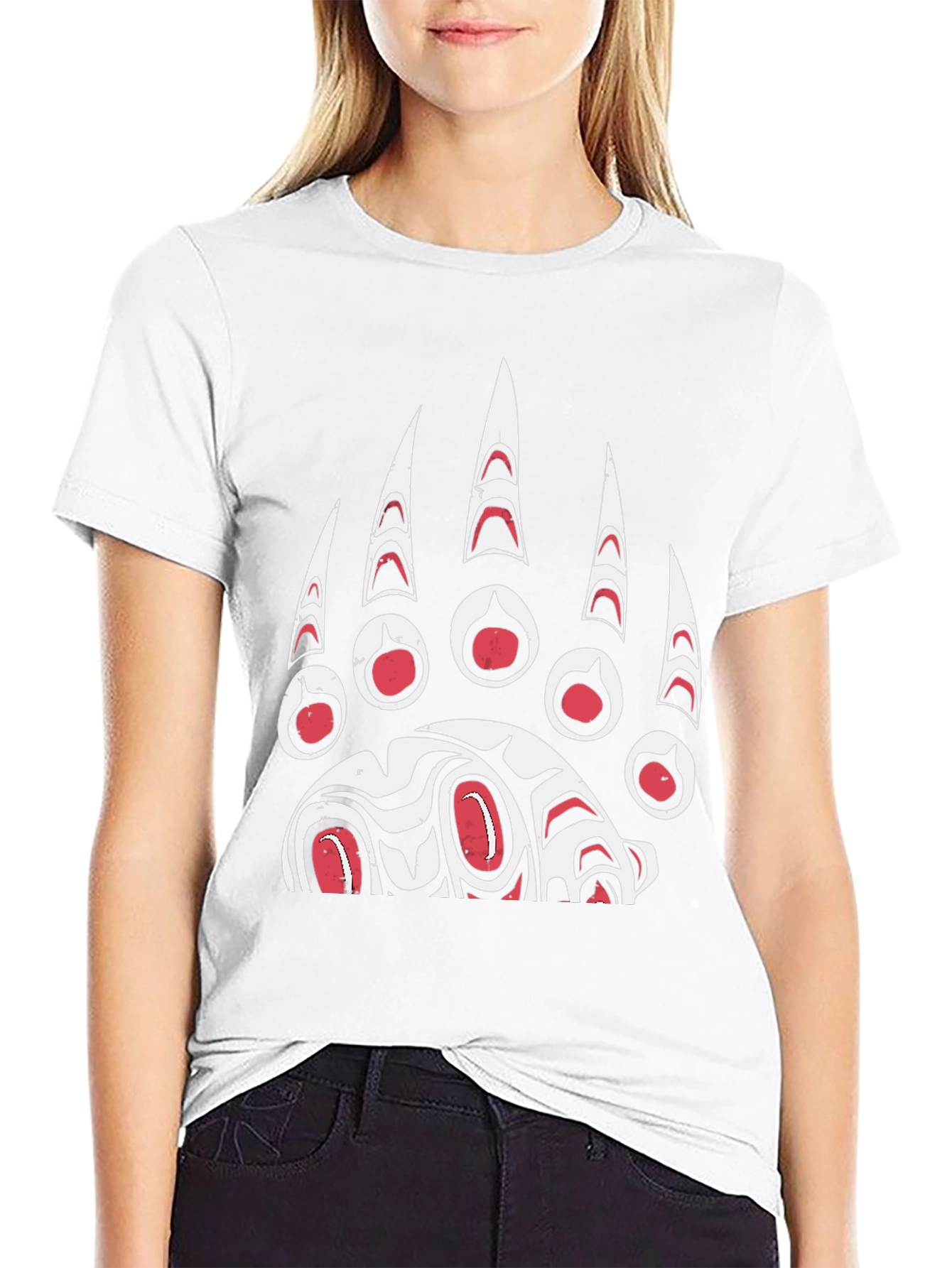 Bear Paw Print Graphic T-Shirt - Black