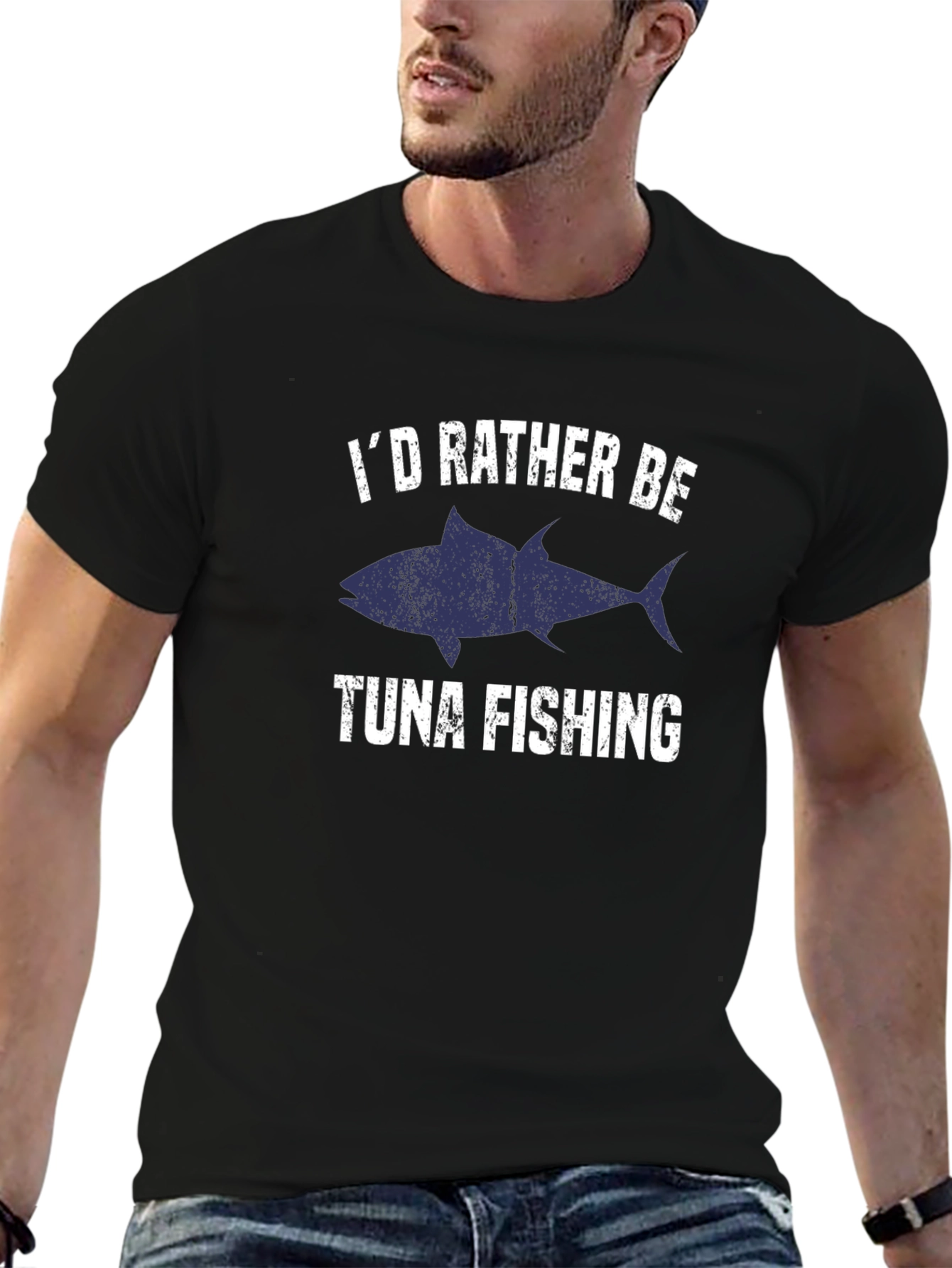 Tuna Fishing Graphic T-Shirt - Black Crew Neck Tee