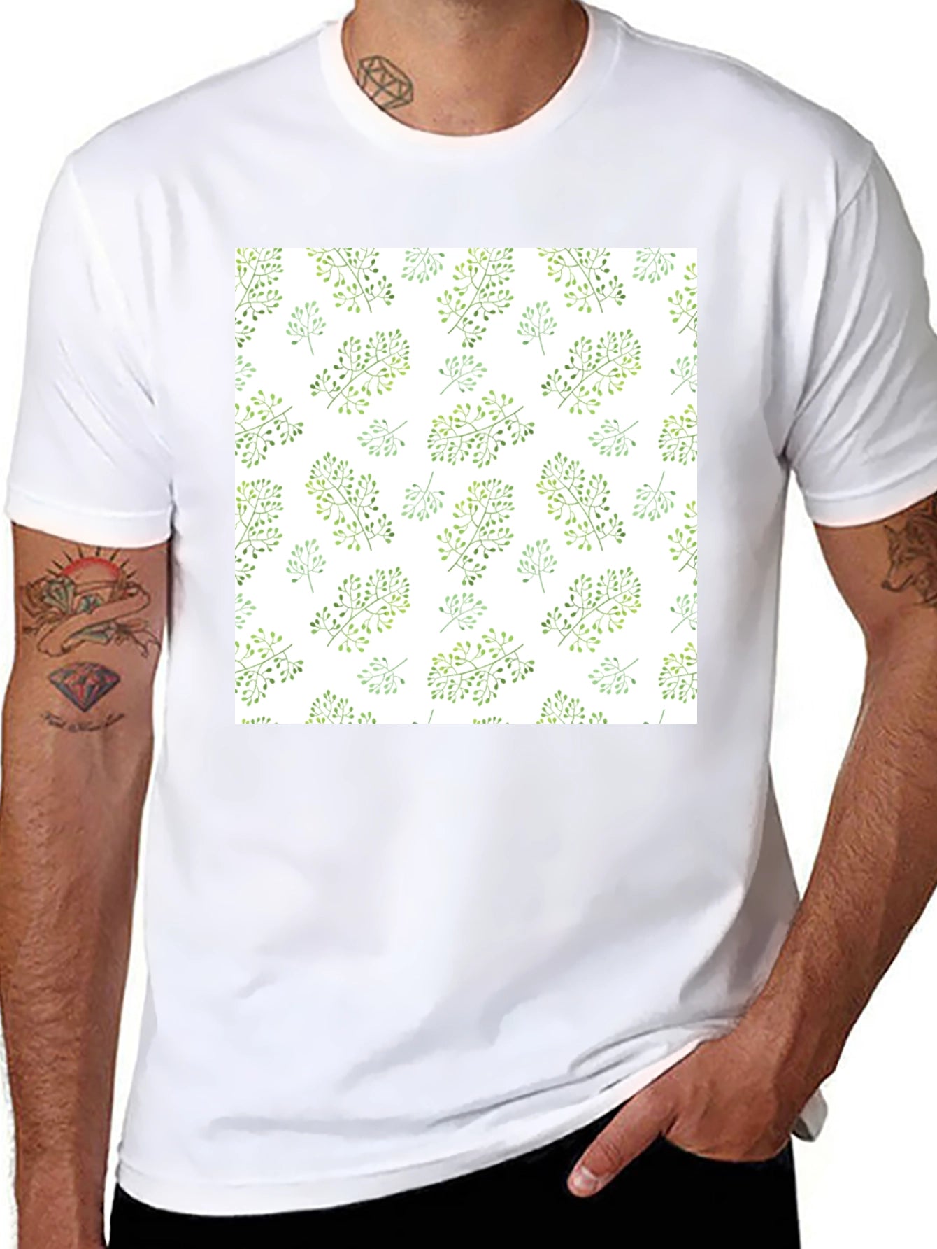Nature Pattern Black T-Shirt