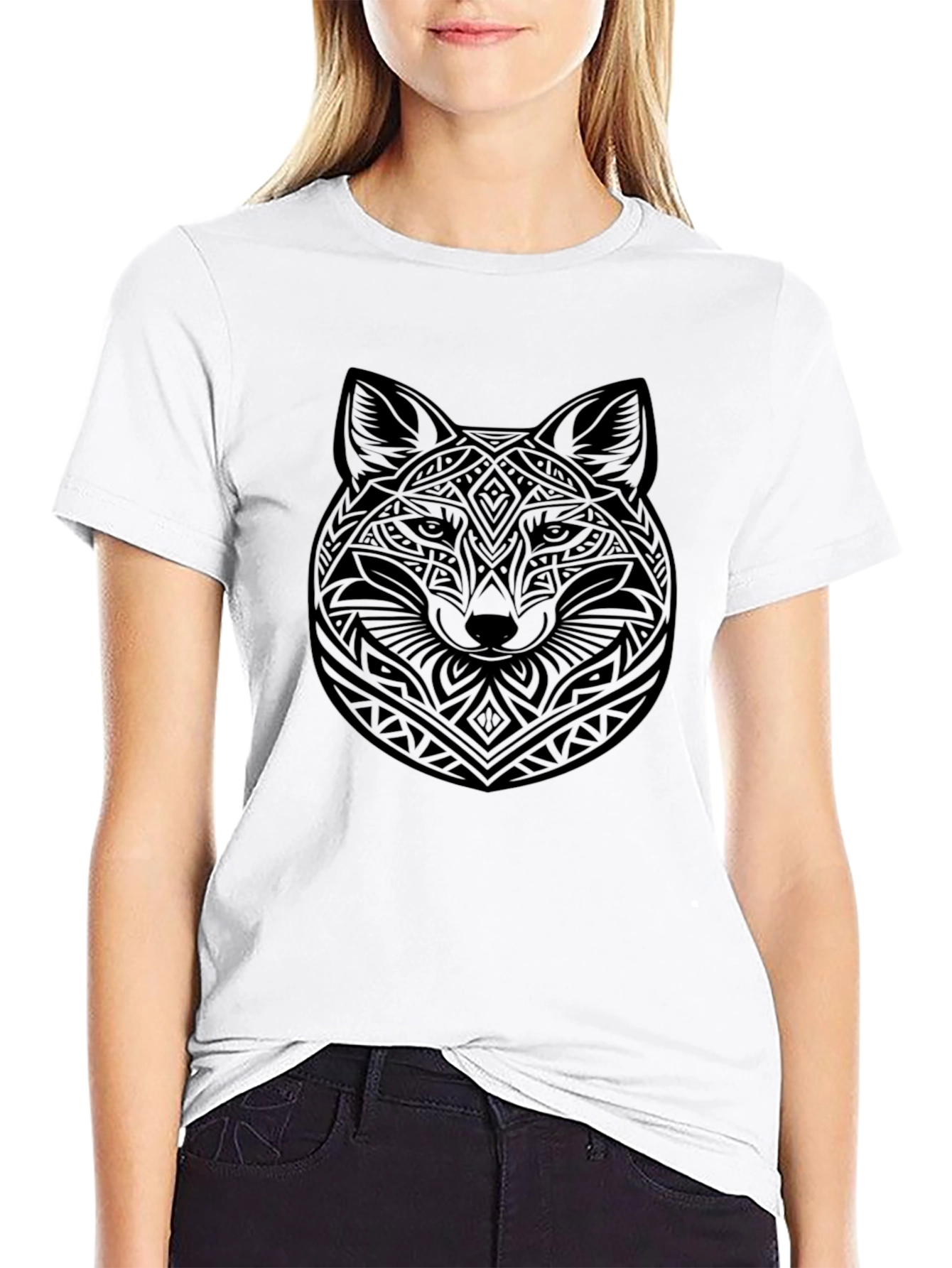 Tribal Fox Head Graphic Black T-Shirt