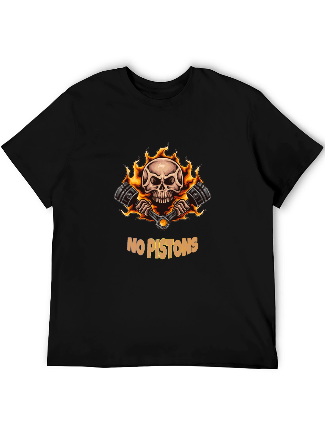 Skull & Pistons Graphic Tee - Black Cotton Blend