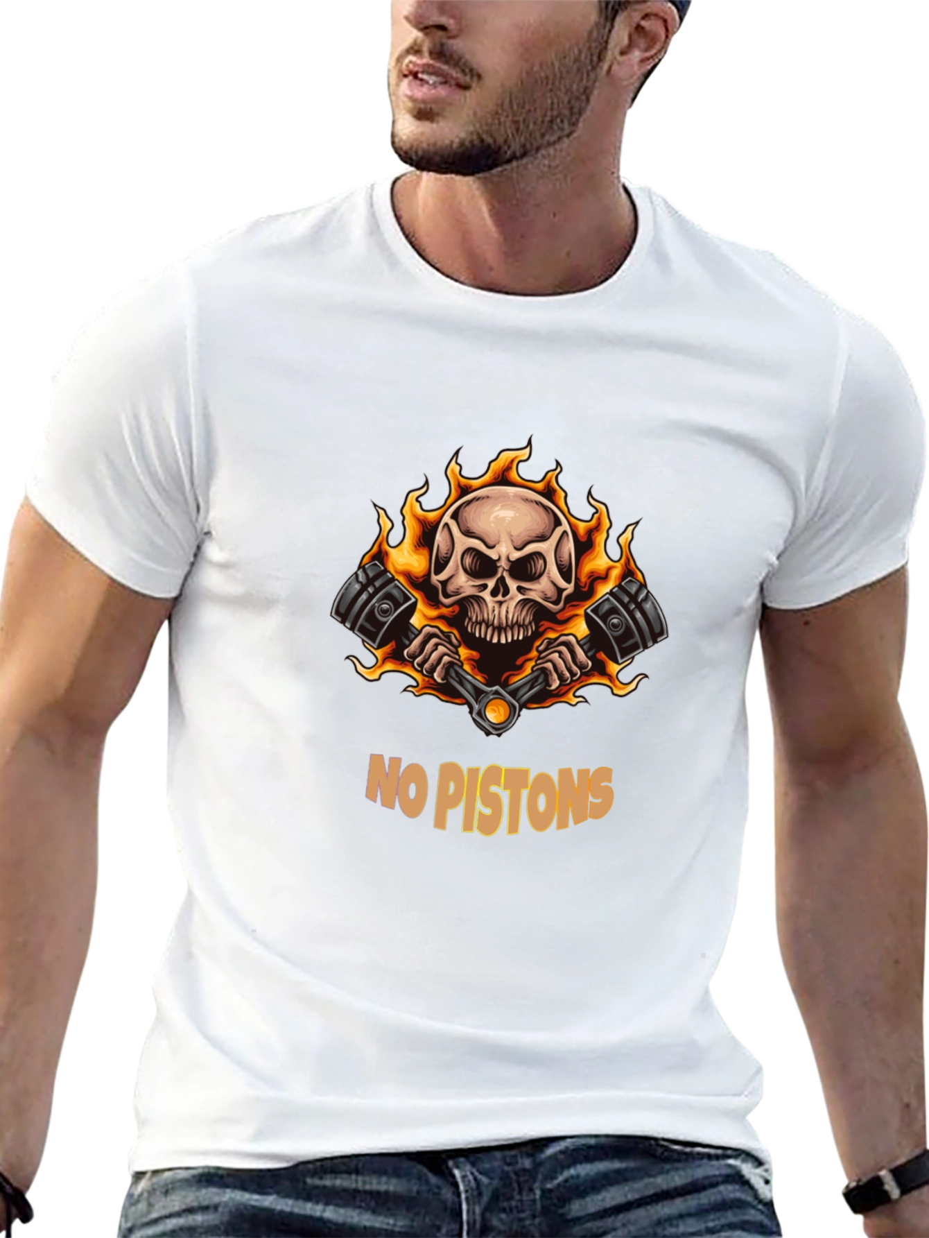 Skull & Pistons Graphic Tee - Black Cotton Blend