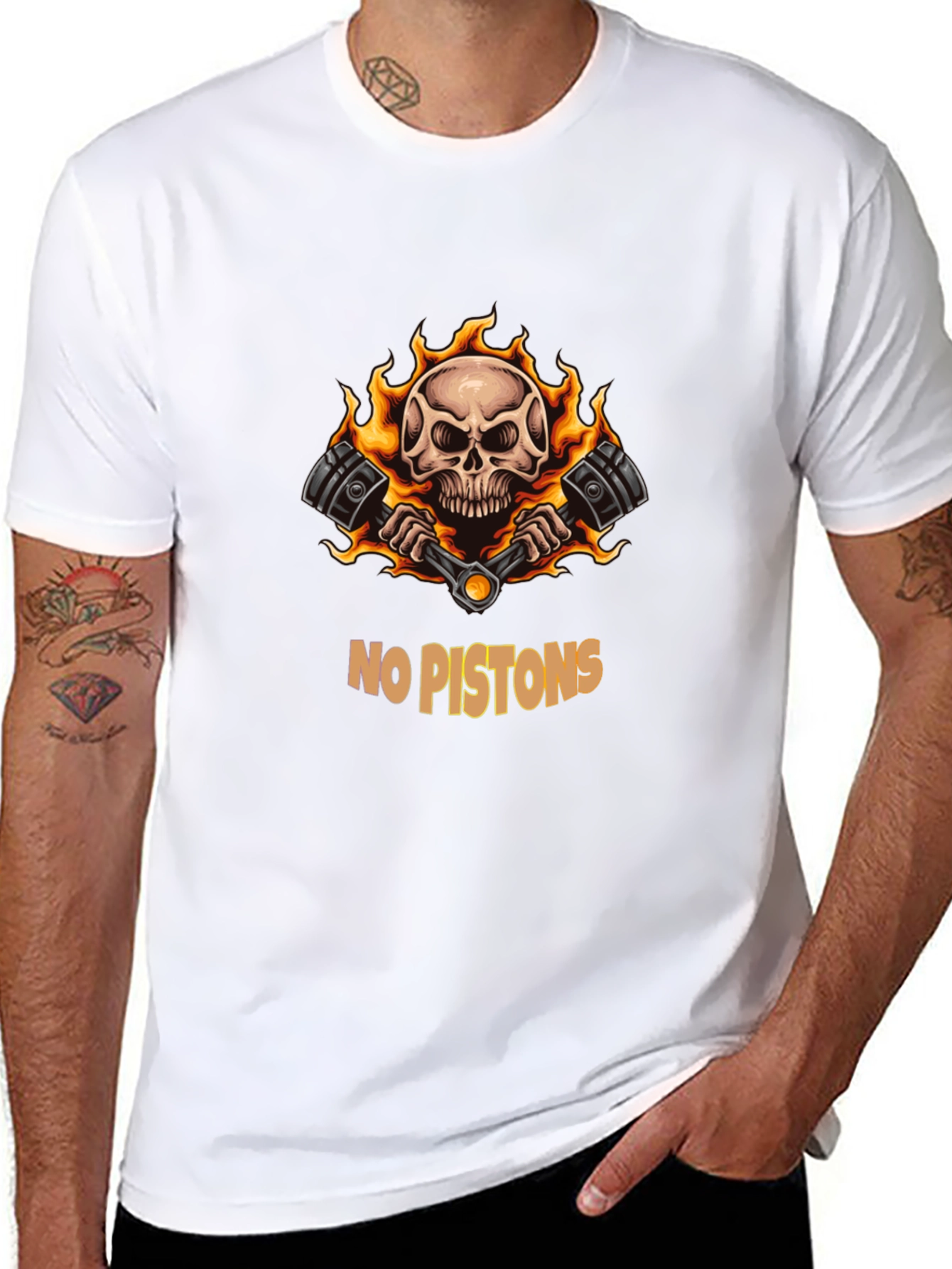 Skull & Pistons Graphic Tee - Black Cotton Blend