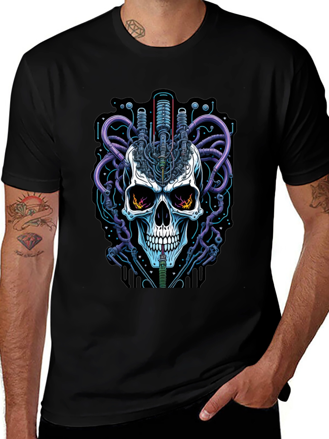 Cyberpunk Skull Graphic Tee - Edgy Streetwear