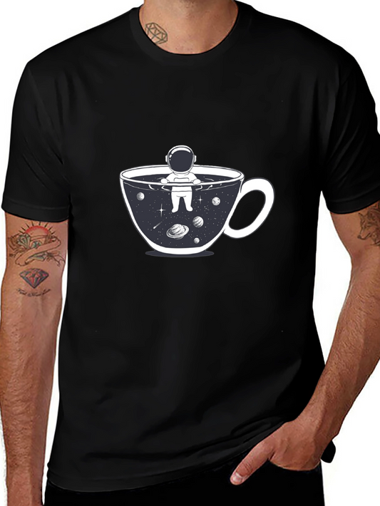 Astronaut Coffee Cup T-Shirt - Space Lover Tee