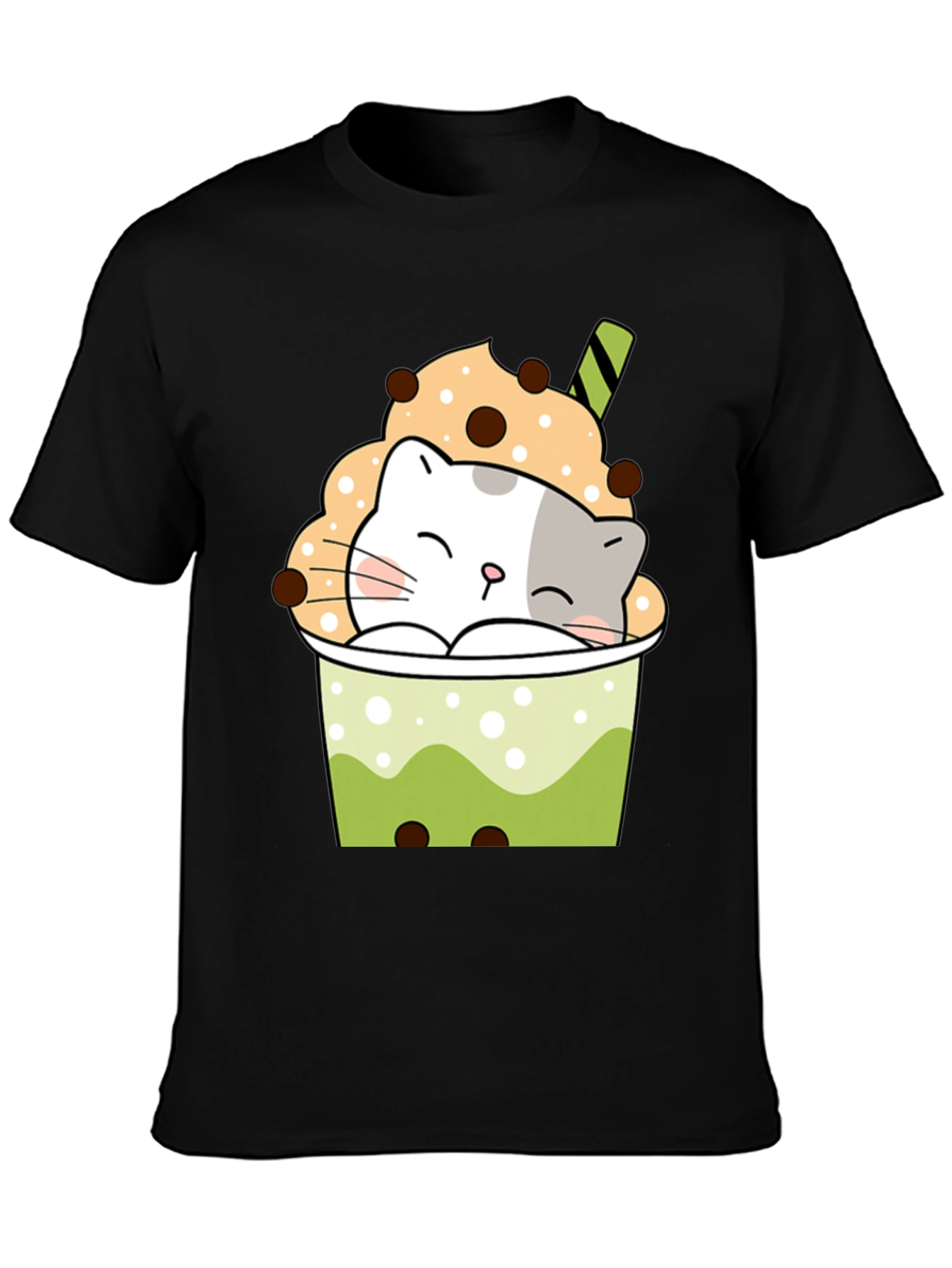 Cute Boba Cat Black T-Shirt