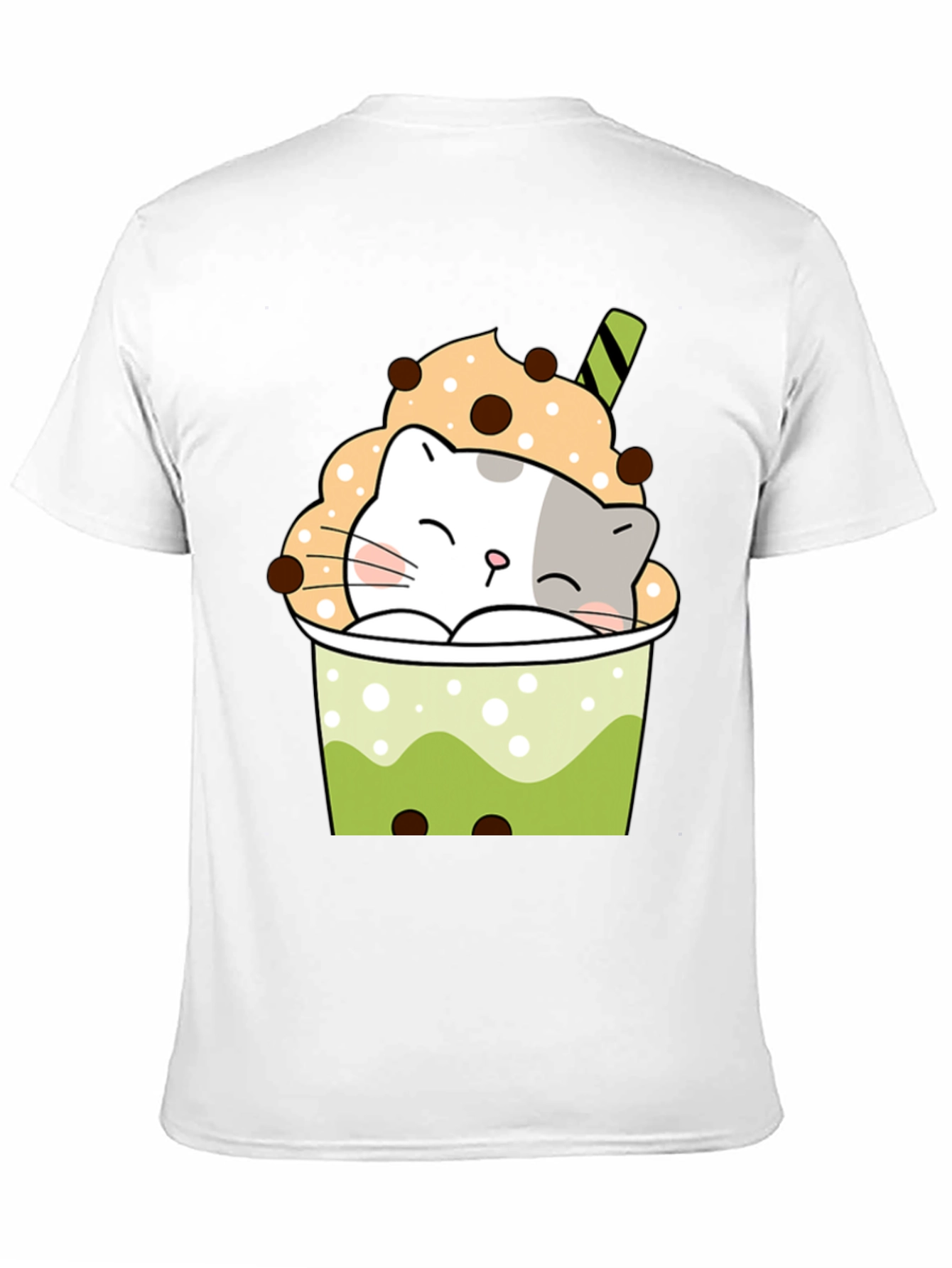 Cute Boba Cat Black T-Shirt