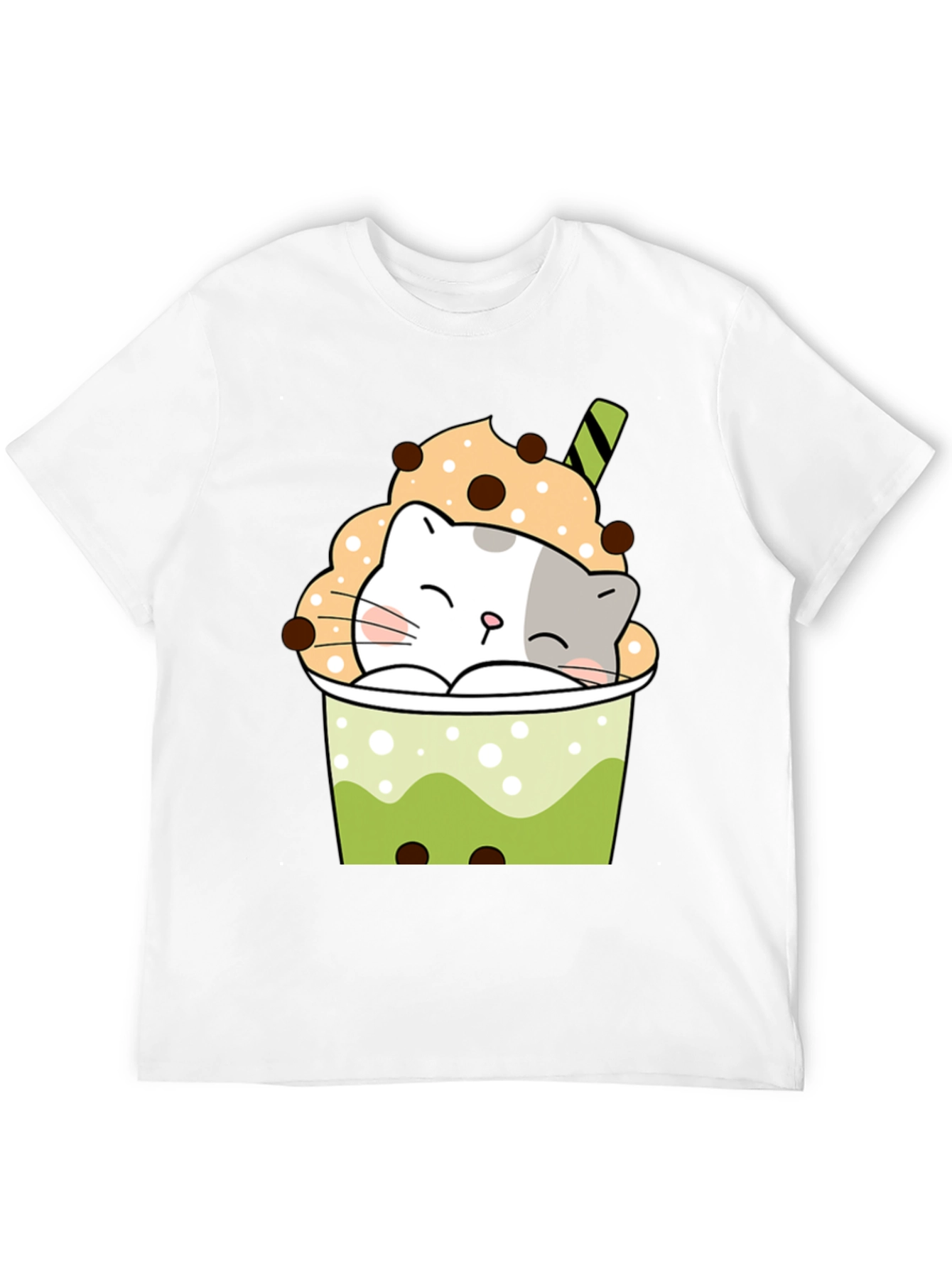 Cute Boba Cat Black T-Shirt