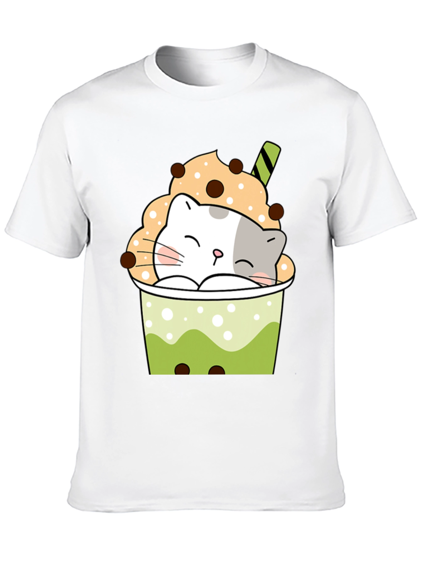 Cute Boba Cat Black T-Shirt
