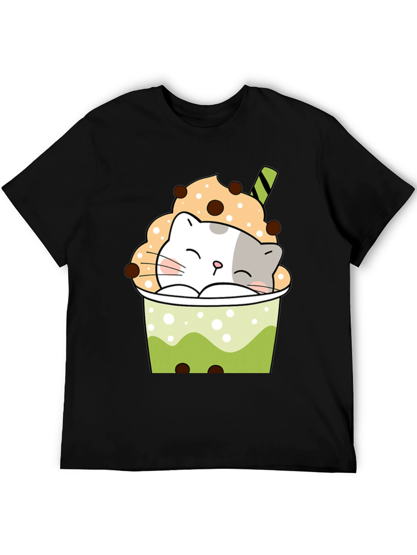 Cute Boba Cat Black T-Shirt
