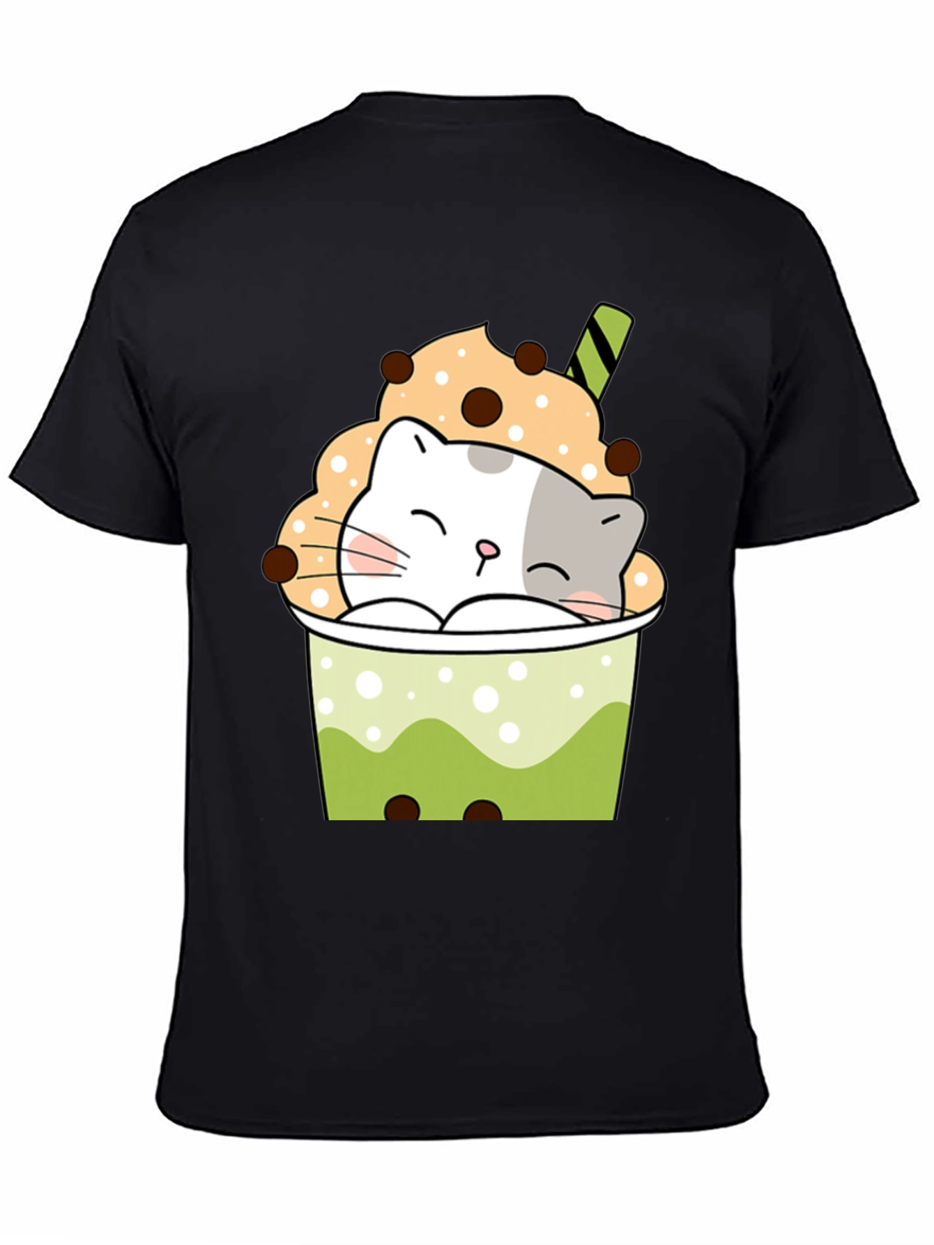 Cute Boba Cat Black T-Shirt
