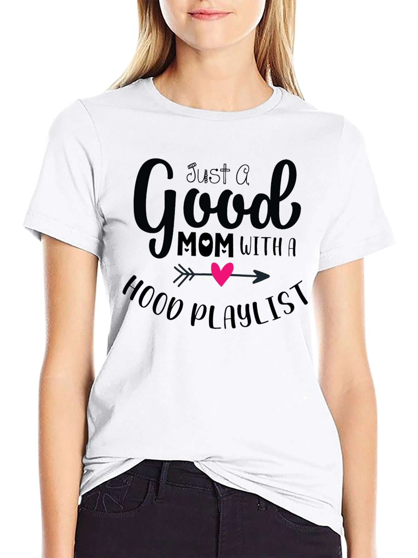 Good Mom Hood Playlist Black T-Shirt