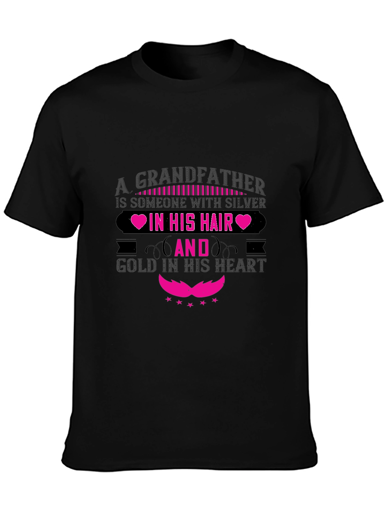 Grandfather Silver Hair Gold Heart Black T-Shirt