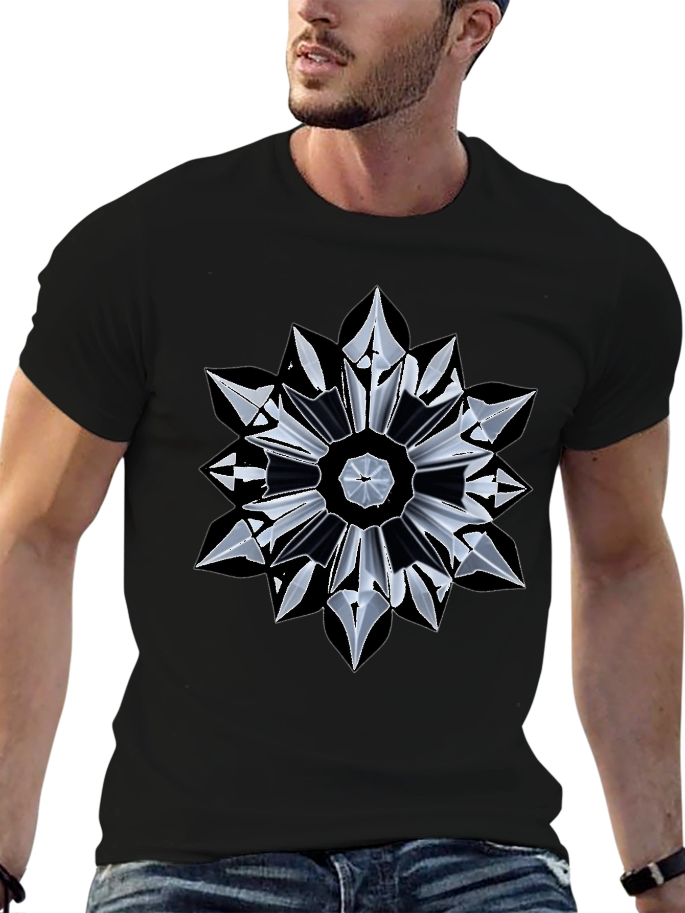 Abstract Geometric Mandala Black T-Shirt