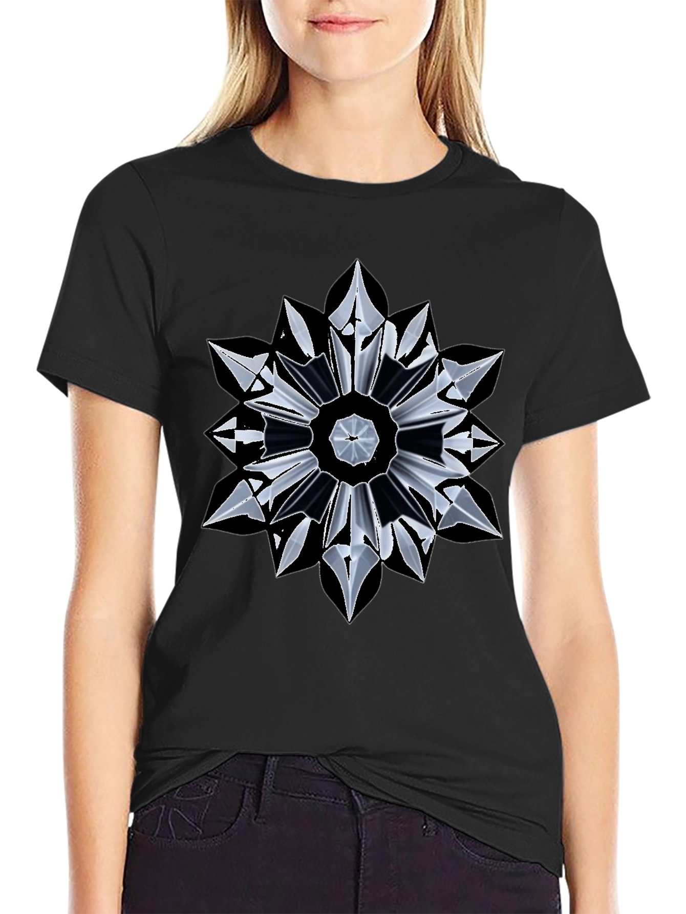 Abstract Geometric Mandala Black T-Shirt
