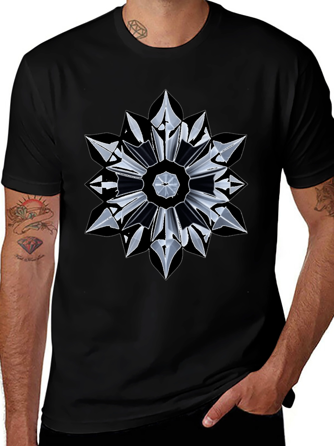 Abstract Geometric Mandala Black T-Shirt